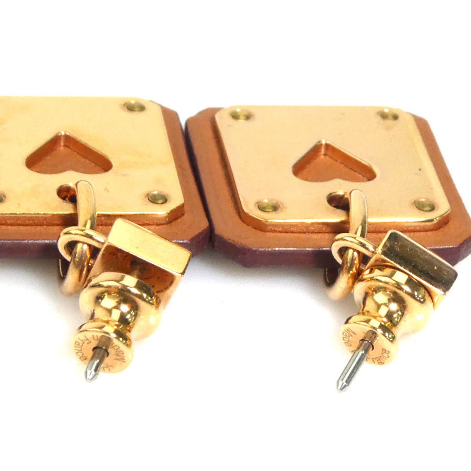 Hermes Hermes Earrings As de Coeur Metal Swift Pink Gold Brown Women's e60607g Size ONE SIZE - 3 Thumbnail