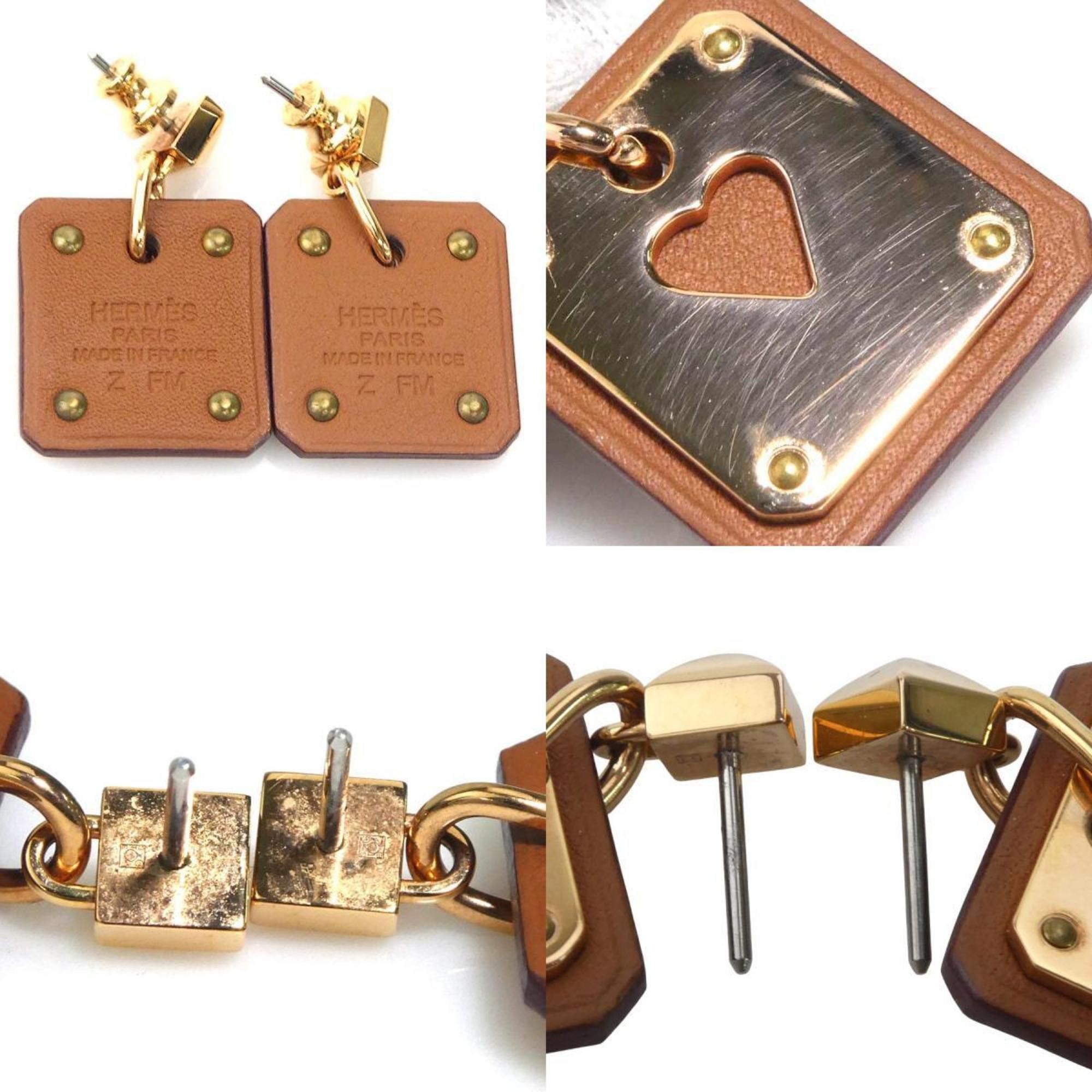 Hermes Hermes Earrings As de Coeur Metal Swift Pink Gold Brown Women's e60607g Size ONE SIZE - 4 Thumbnail