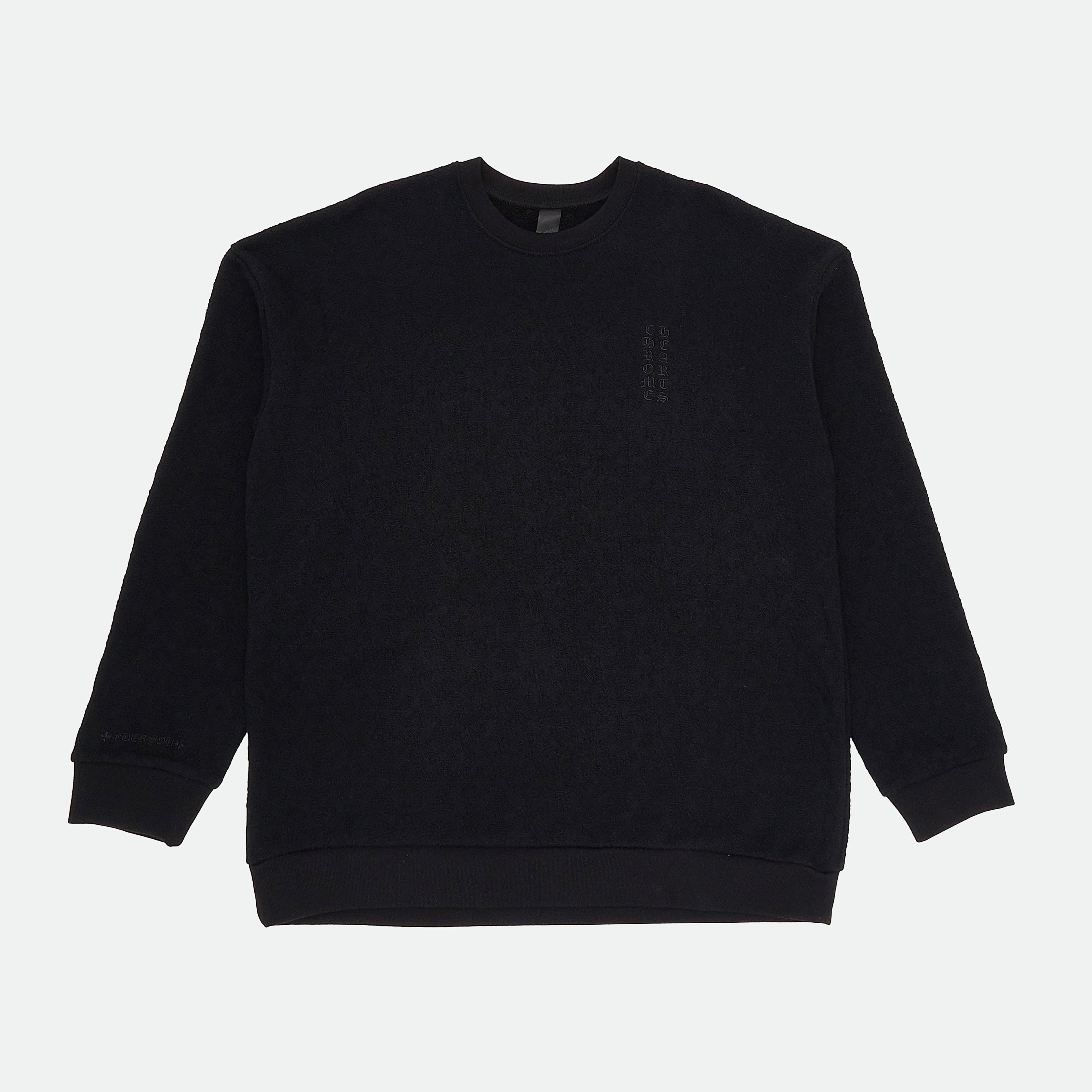 Embroidered Vertical Logo Jacquard Crewneck Sweatshirt Blac