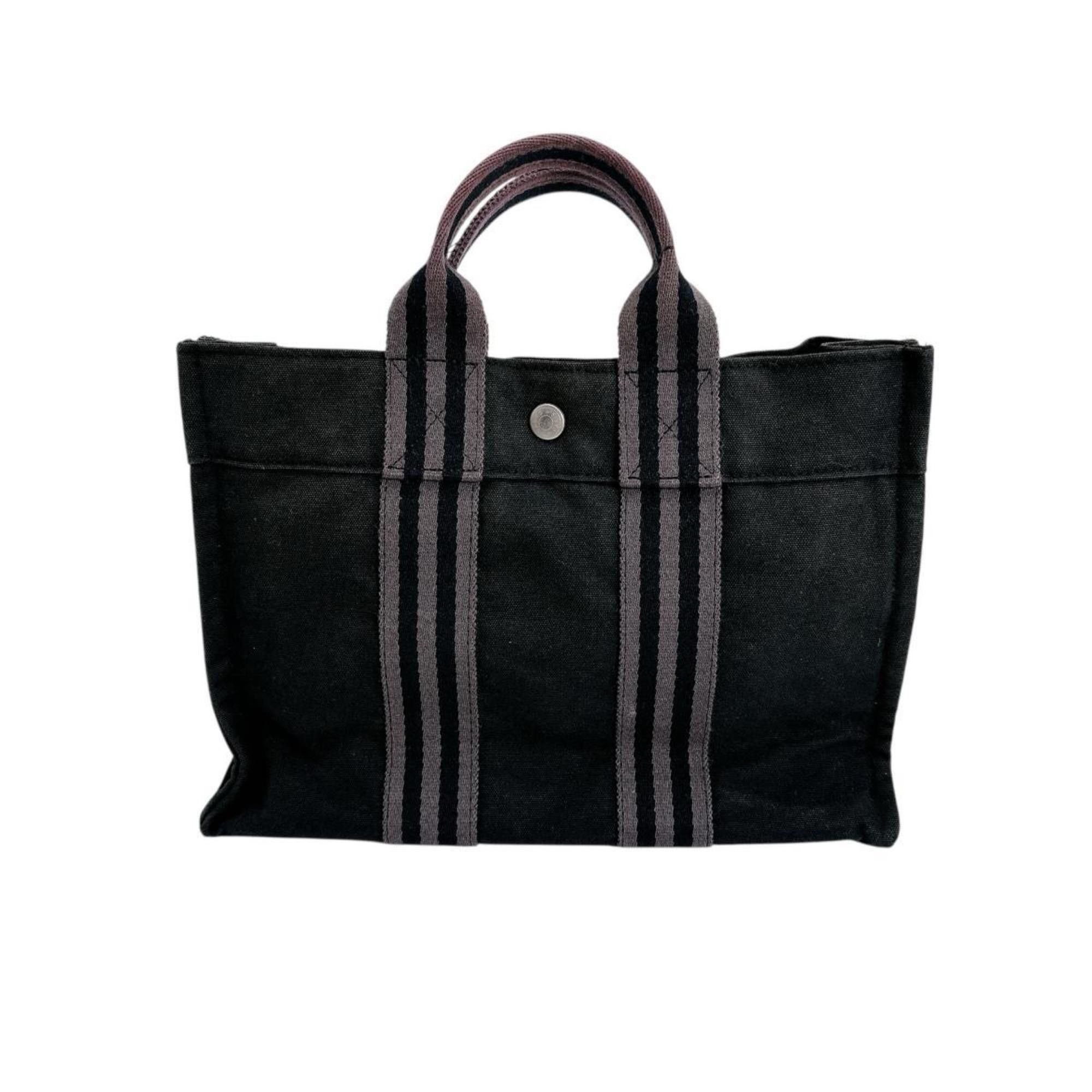 Hermes Hermes Tote Bag Handbag Canvas Foule PM Cotton Black Size ONE SIZE - 2 Thumbnail