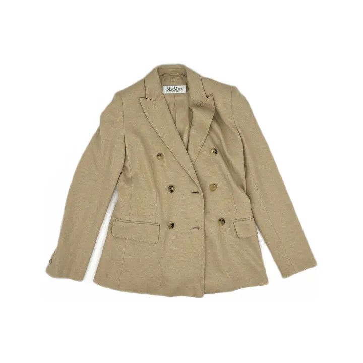 Max Mara MaxMara Stylish Beige Double-Breasted Blazer 0079 Size S / US 4 / IT 40 - 2 Thumbnail
