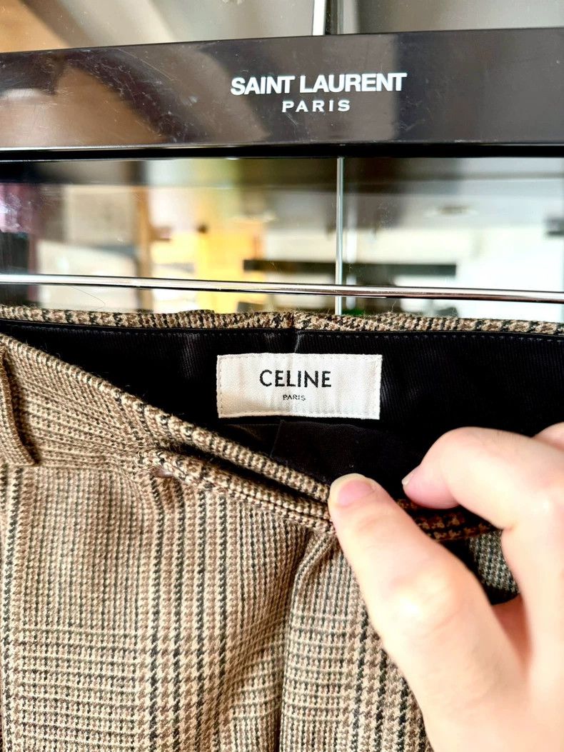 Celine Celine 23ss khaki check wide-leg pants Size US 44 / EU 60 - 3 Thumbnail