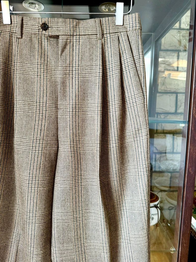 Celine Celine 23ss khaki check wide-leg pants Size US 44 / EU 60 - 2 Thumbnail