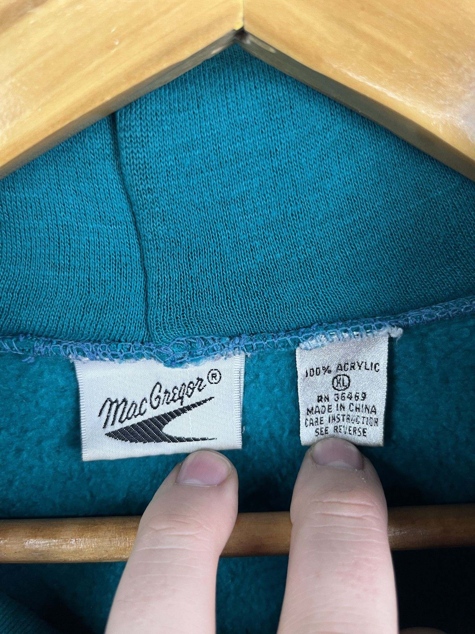 Vintage Vintage 90's MacGregor Blank Teal Pullover Hoodie SIze XL Size US XL / EU 56 / 4 - 2 Thumbnail