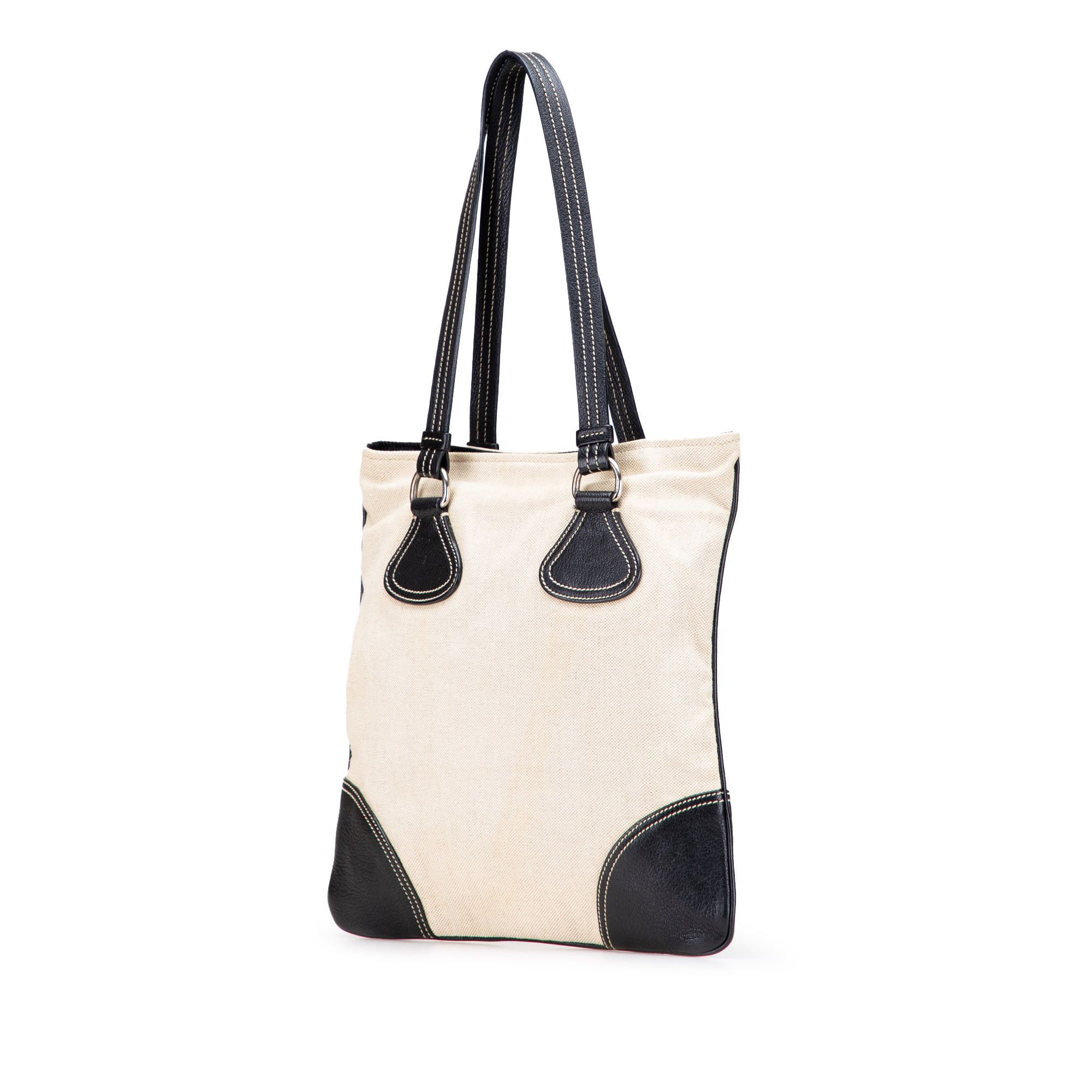 Prada Prada Vitello Trimmed Canvas Canapa Tote Size ONE SIZE - 2 Thumbnail