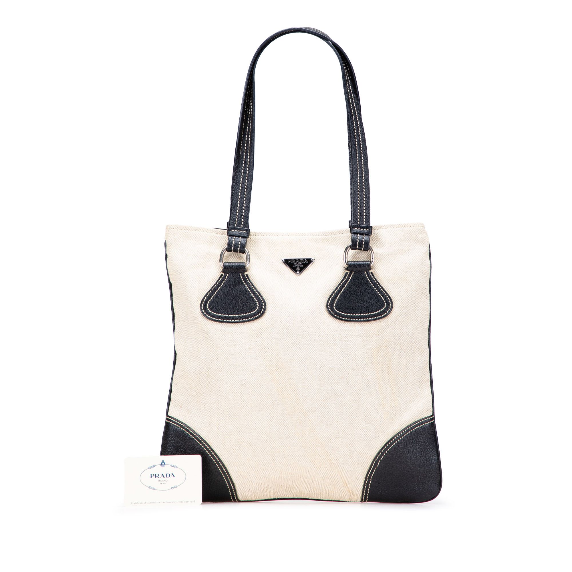 Prada Prada Vitello Trimmed Canvas Canapa Tote Size ONE SIZE - 13 Thumbnail