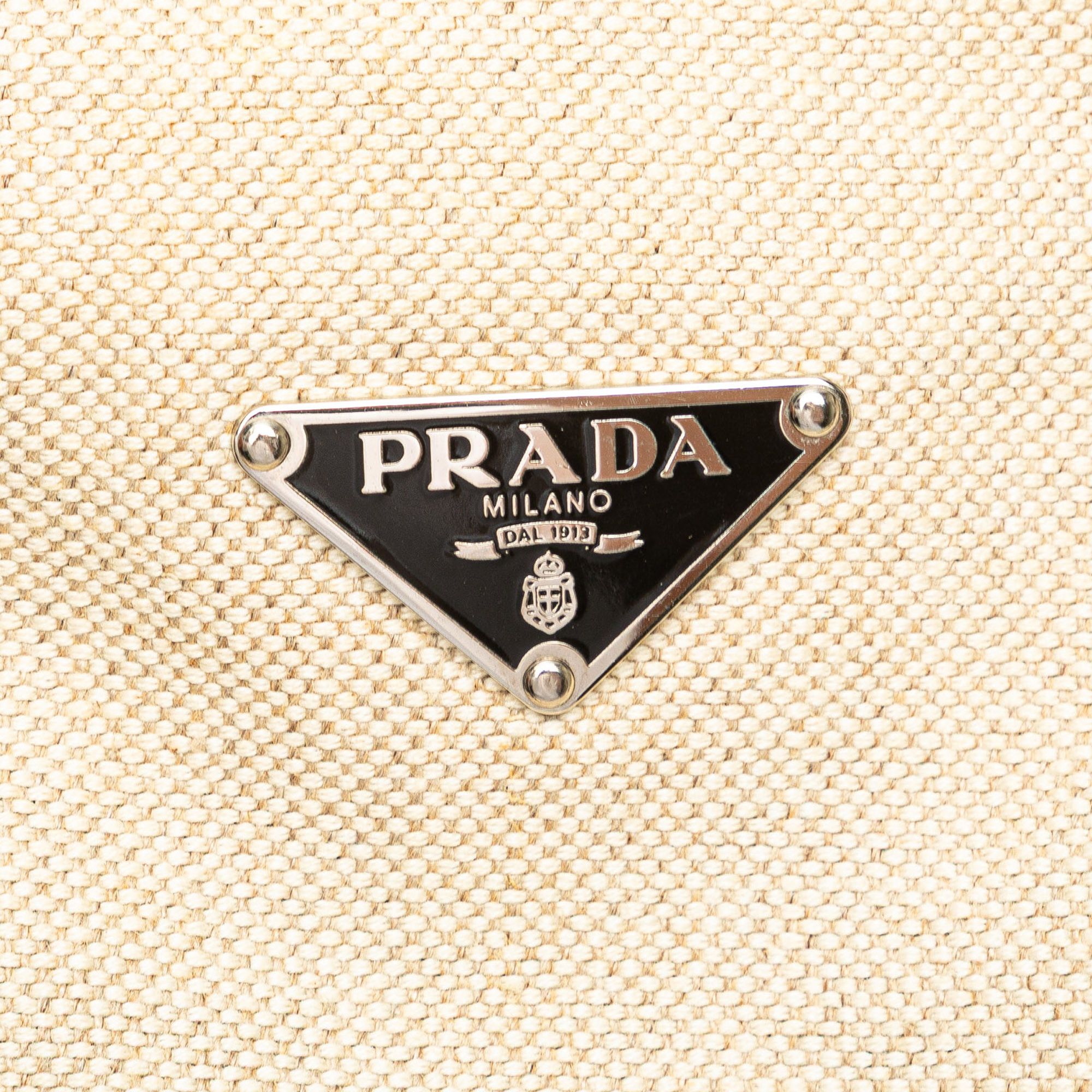 Prada Prada Vitello Trimmed Canvas Canapa Tote Size ONE SIZE - 8 Thumbnail