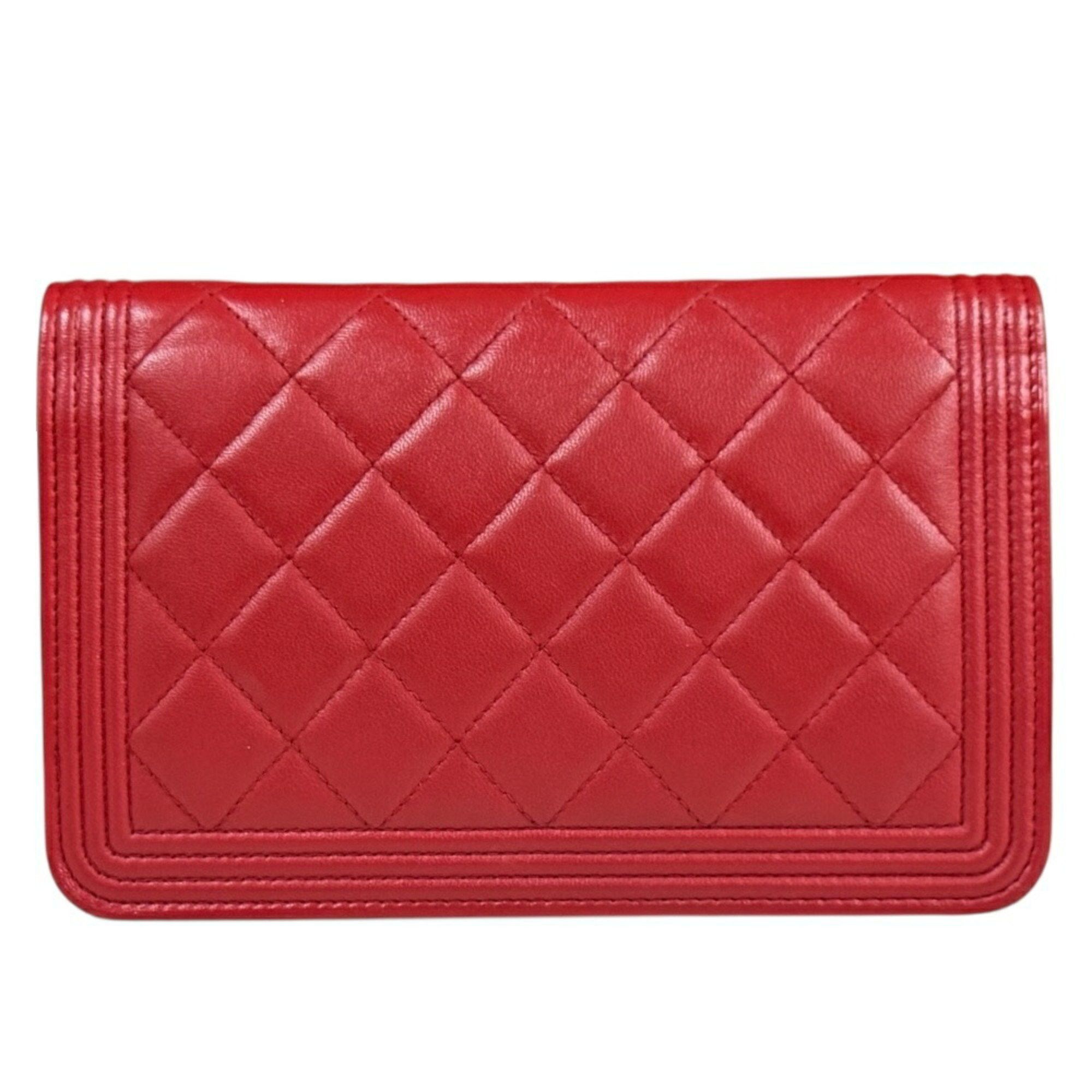 Chanel Chanel Boy Shoulder Bag Leather Red Women's CHANEL Chain Wallet Size ONE SIZE - 3 Thumbnail