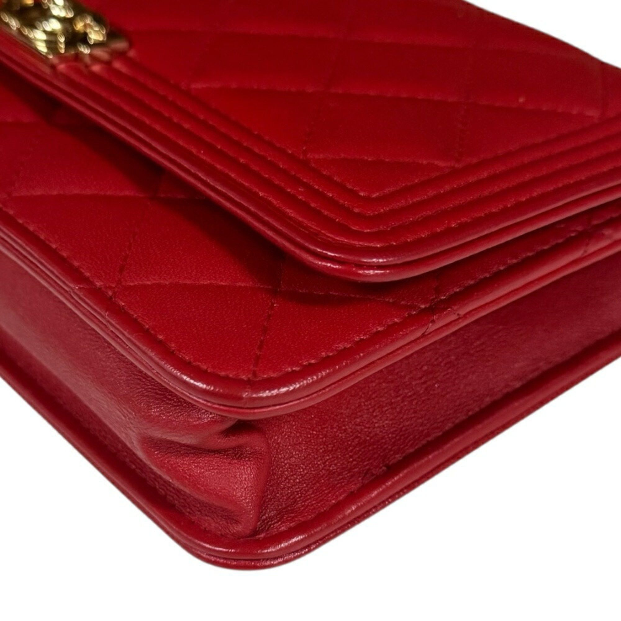 Chanel Chanel Boy Shoulder Bag Leather Red Women's CHANEL Chain Wallet Size ONE SIZE - 10 Thumbnail