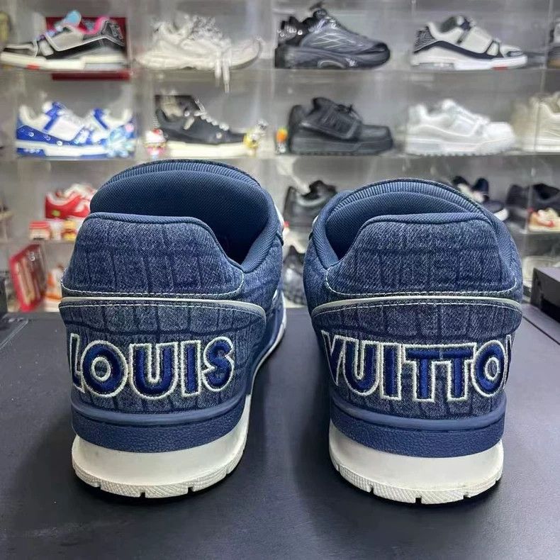 Louis Vuitton lv trainer blue denim sneakers Size US 8 / EU 41 - 3 Thumbnail