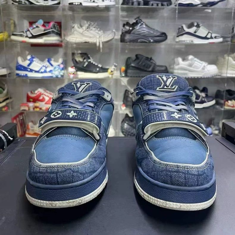 Louis Vuitton lv trainer blue denim sneakers Size US 8 / EU 41 - 2 Thumbnail