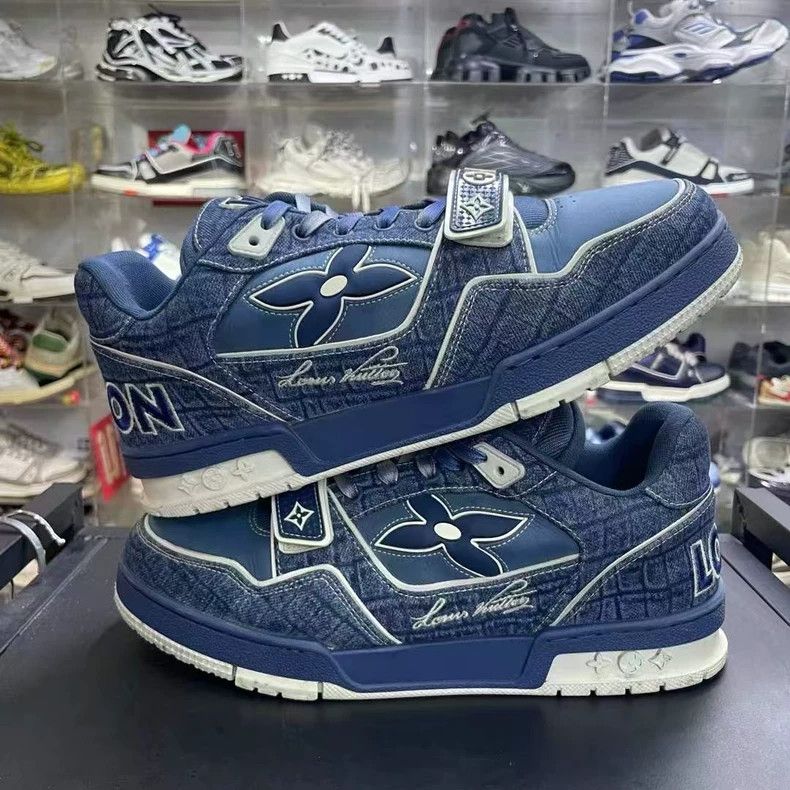 Louis Vuitton lv trainer blue denim sneakers Size US 8 / EU 41 - 4 Thumbnail