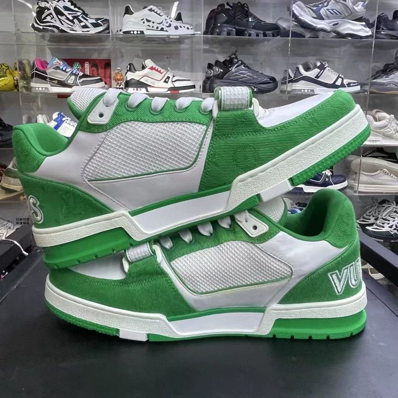 Louis Vuitton Lv trainer white green sneakers Size US 8 / EU 41 - 7 Thumbnail