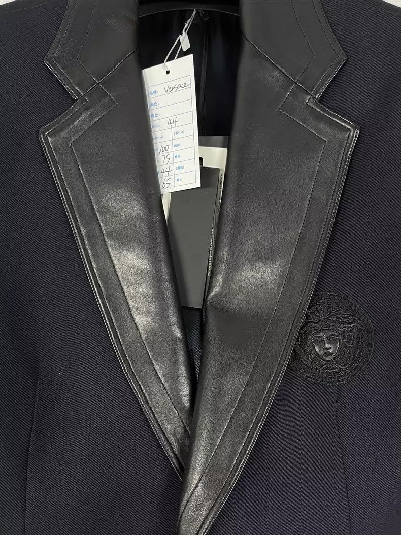 Versace Versace Black Blue Leather Trim Blazer Size US S / EU 44-46 / 1 - 4 Thumbnail