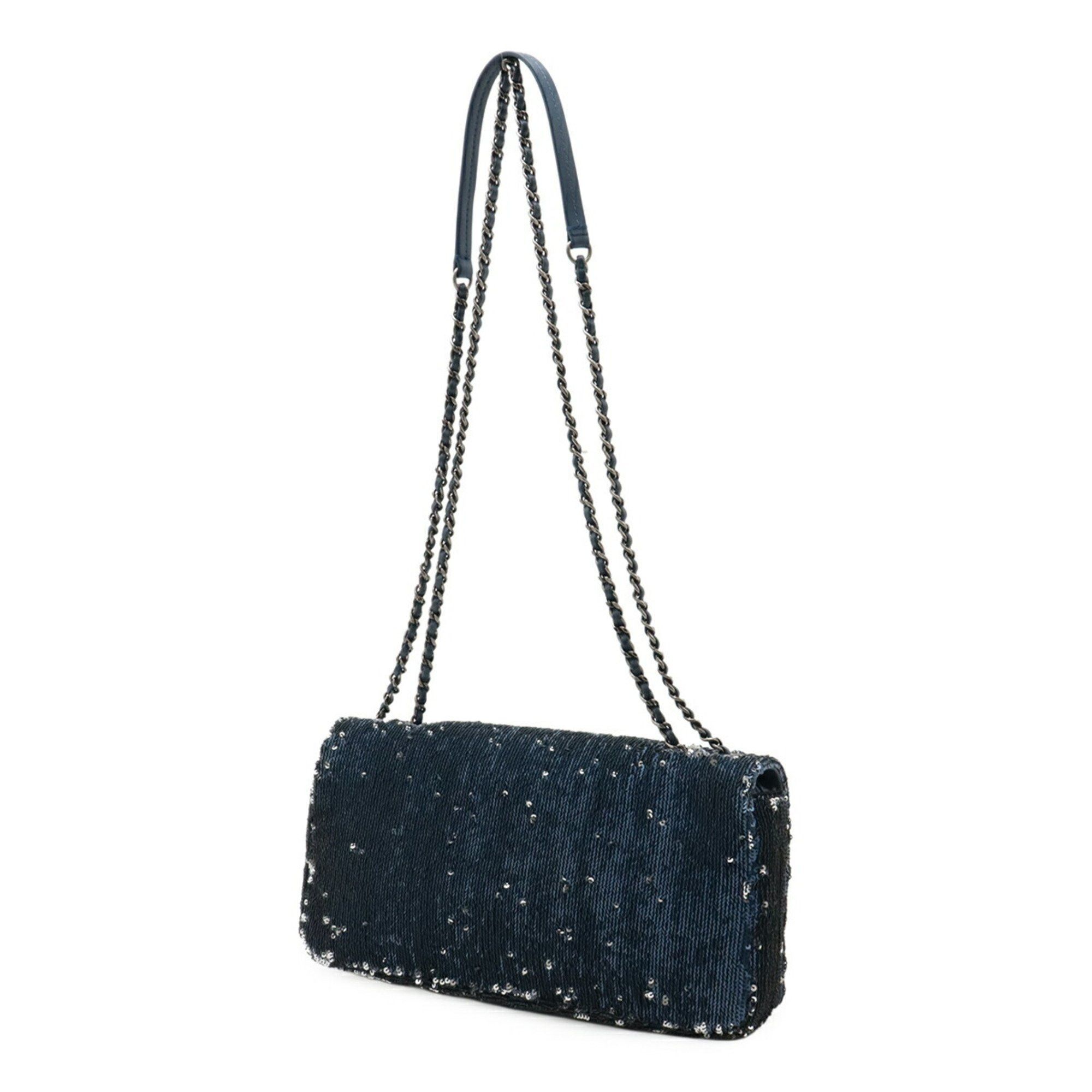 Chanel CHANEL COCOCUBA Sequin Chain Shoulder Bag Leather Blue Size ONE SIZE - 3 Thumbnail