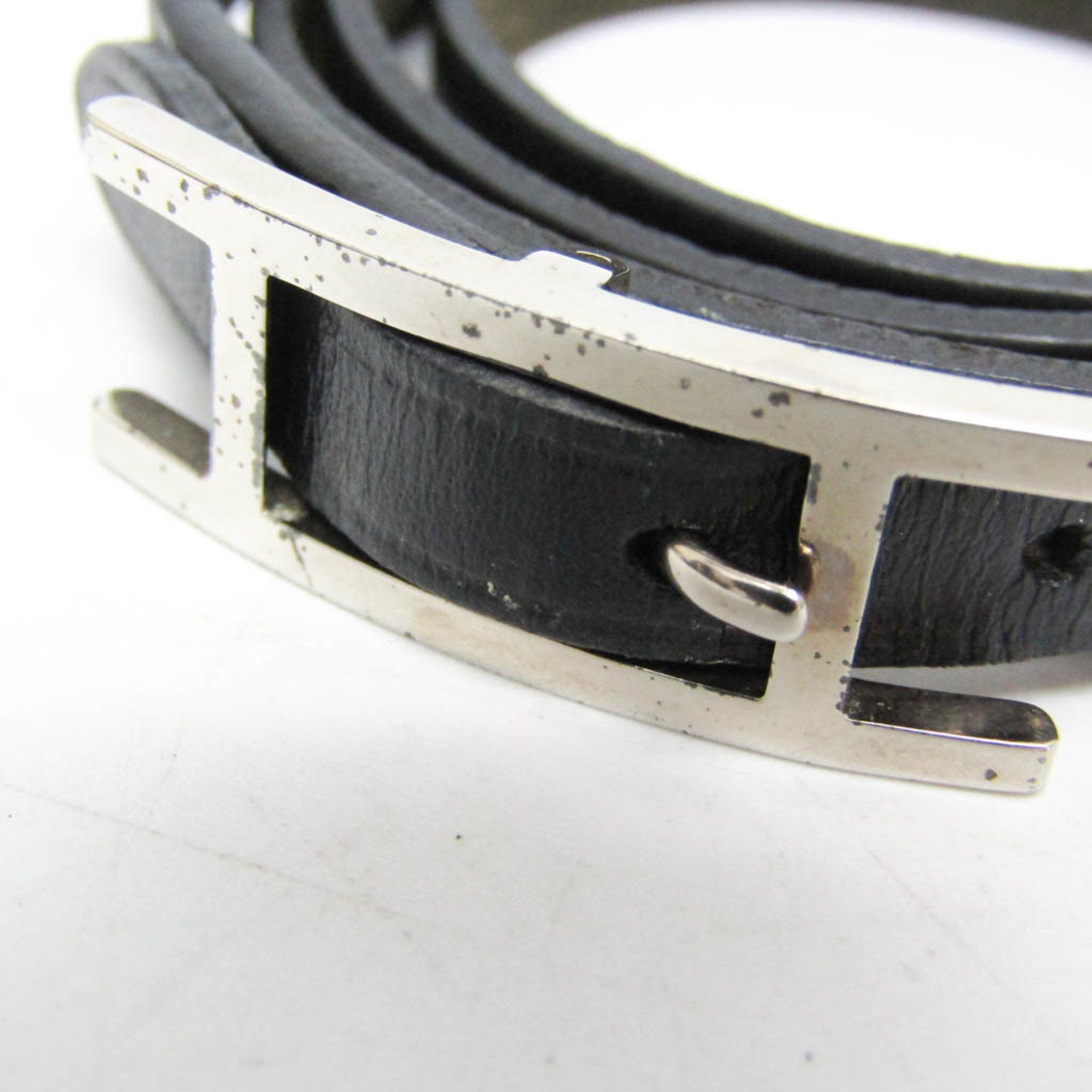 Hermes Hermes Hapi 4-row Bracelet Choker Leather,Metal Bangle Silver,Black Size ONE SIZE - 4 Thumbnail
