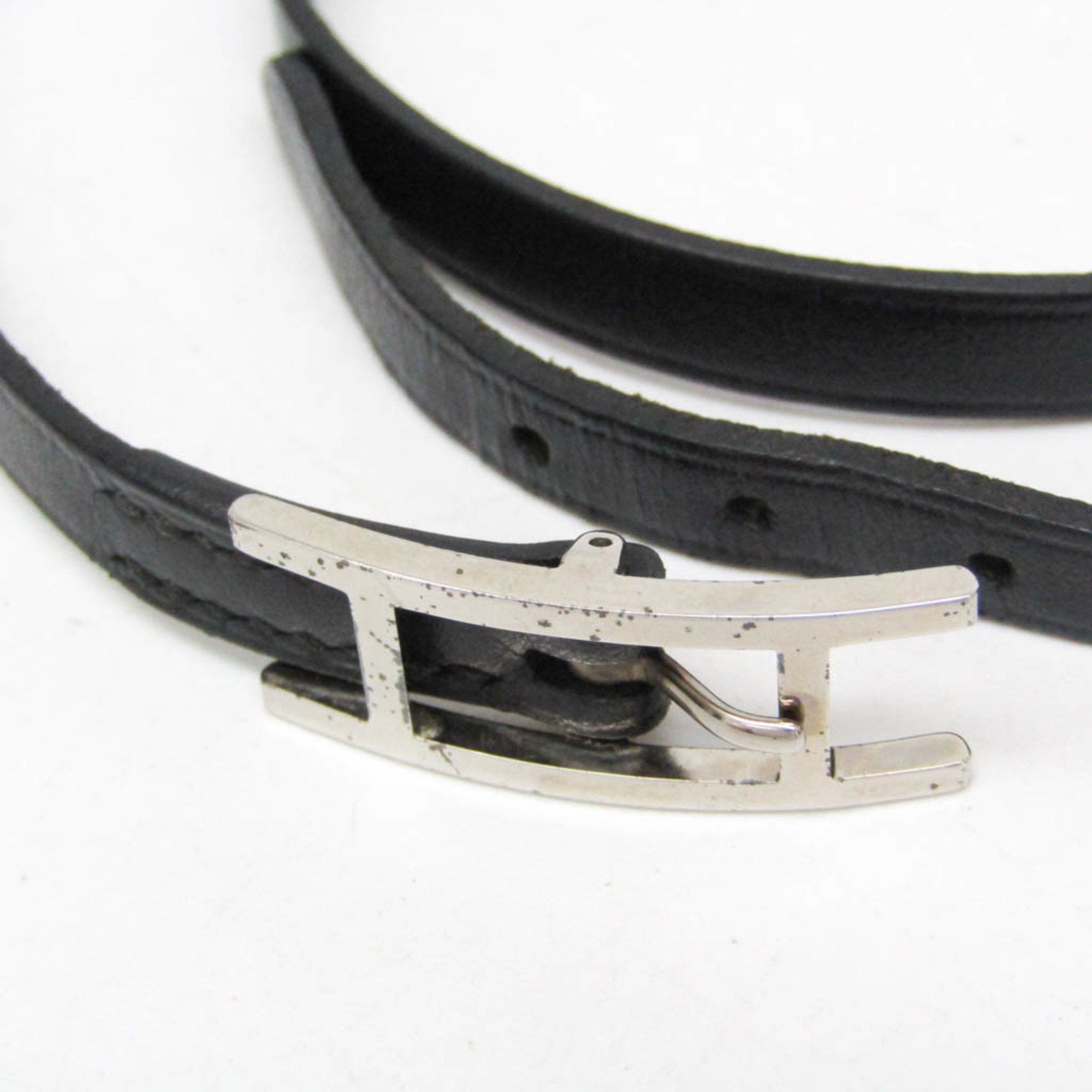 Hermes Hermes Hapi 4-row Bracelet Choker Leather,Metal Bangle Silver,Black Size ONE SIZE - 3 Thumbnail