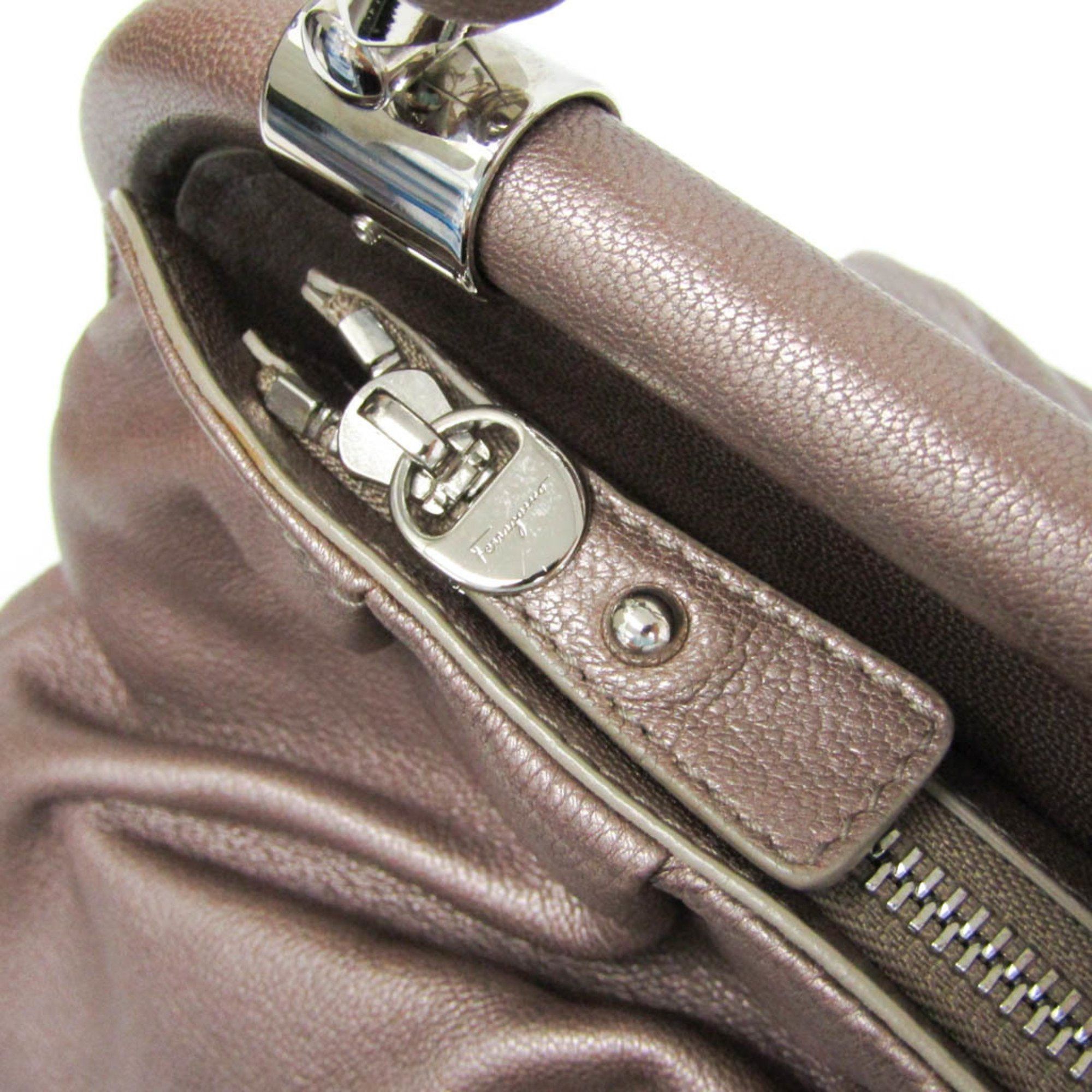 Salvatore Ferragamo Salvatore Ferragamo Gancini FZ 21 A305 Women's Leather Shoulder Bag Metallic Beige,Metallic Pink Size ONE SIZE - 13 Thumbnail