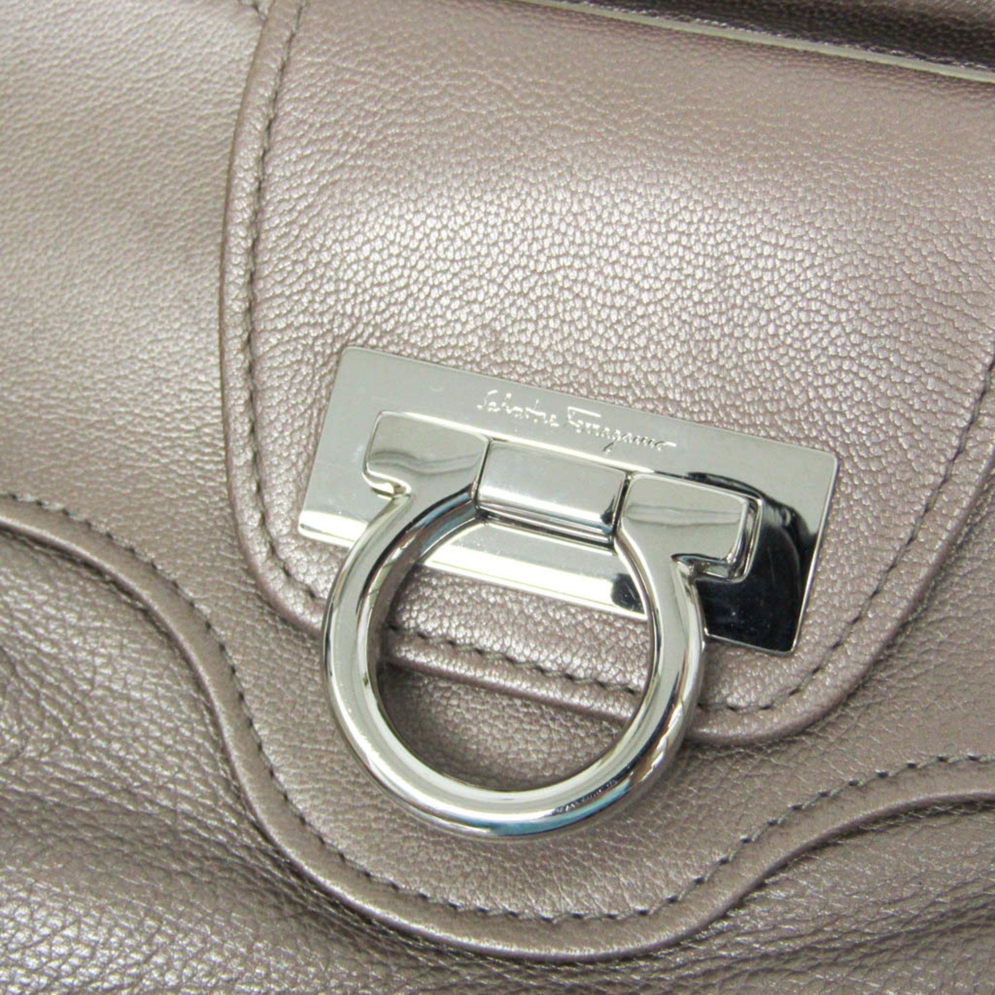 Salvatore Ferragamo Salvatore Ferragamo Gancini FZ 21 A305 Women's Leather Shoulder Bag Metallic Beige,Metallic Pink Size ONE SIZE - 14 Thumbnail
