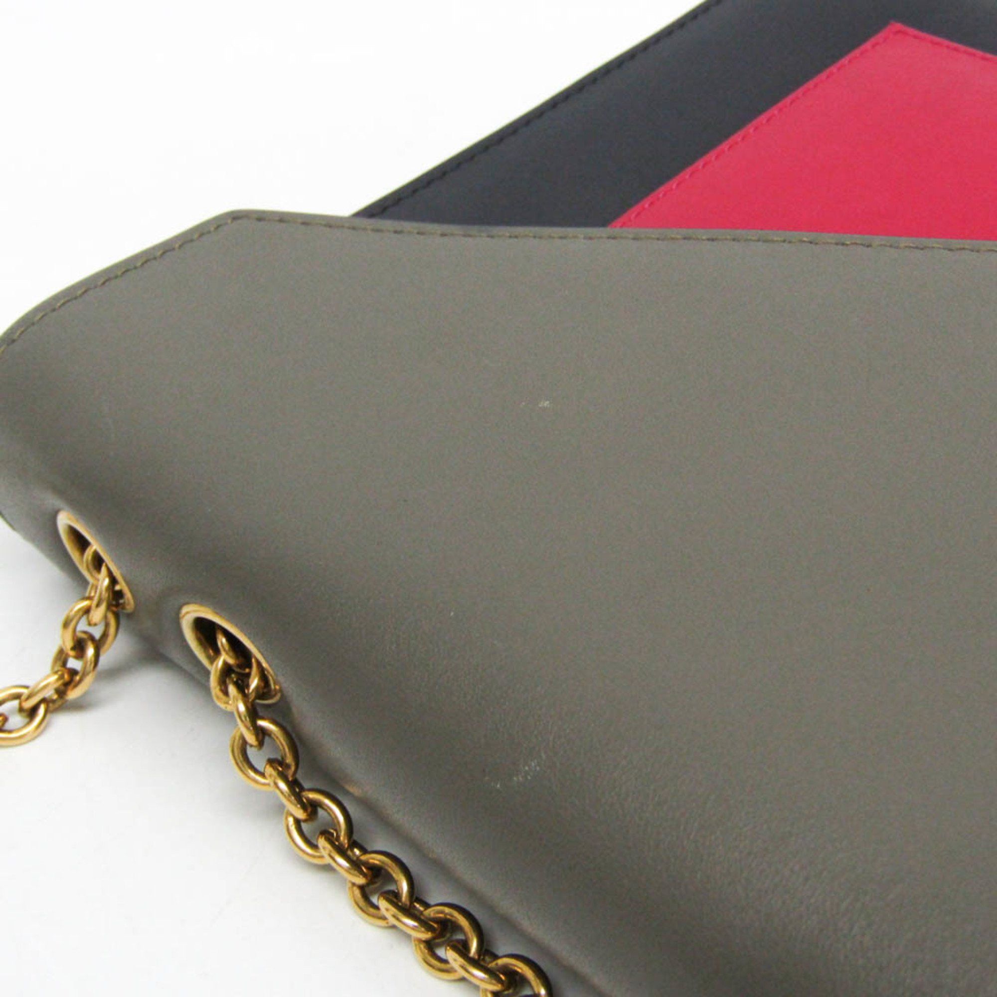 Celine Celine Chain Flap Bag 175383UNA.25FH Women's Leather Shoulder Bag Black,Gray,Red Color Size ONE SIZE - 8 Thumbnail