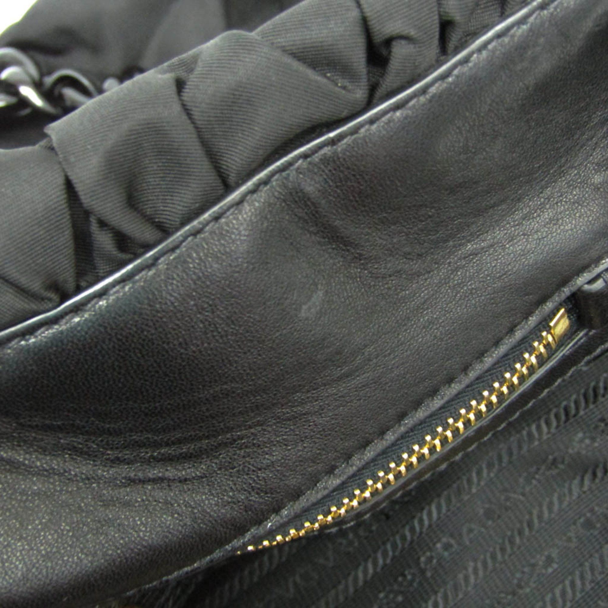 Prada Prada Ruffled Chain Shoulder Bag Women's Nylon,Plastic Shoulder Bag,Tote Bag Black Size ONE SIZE - 12 Thumbnail