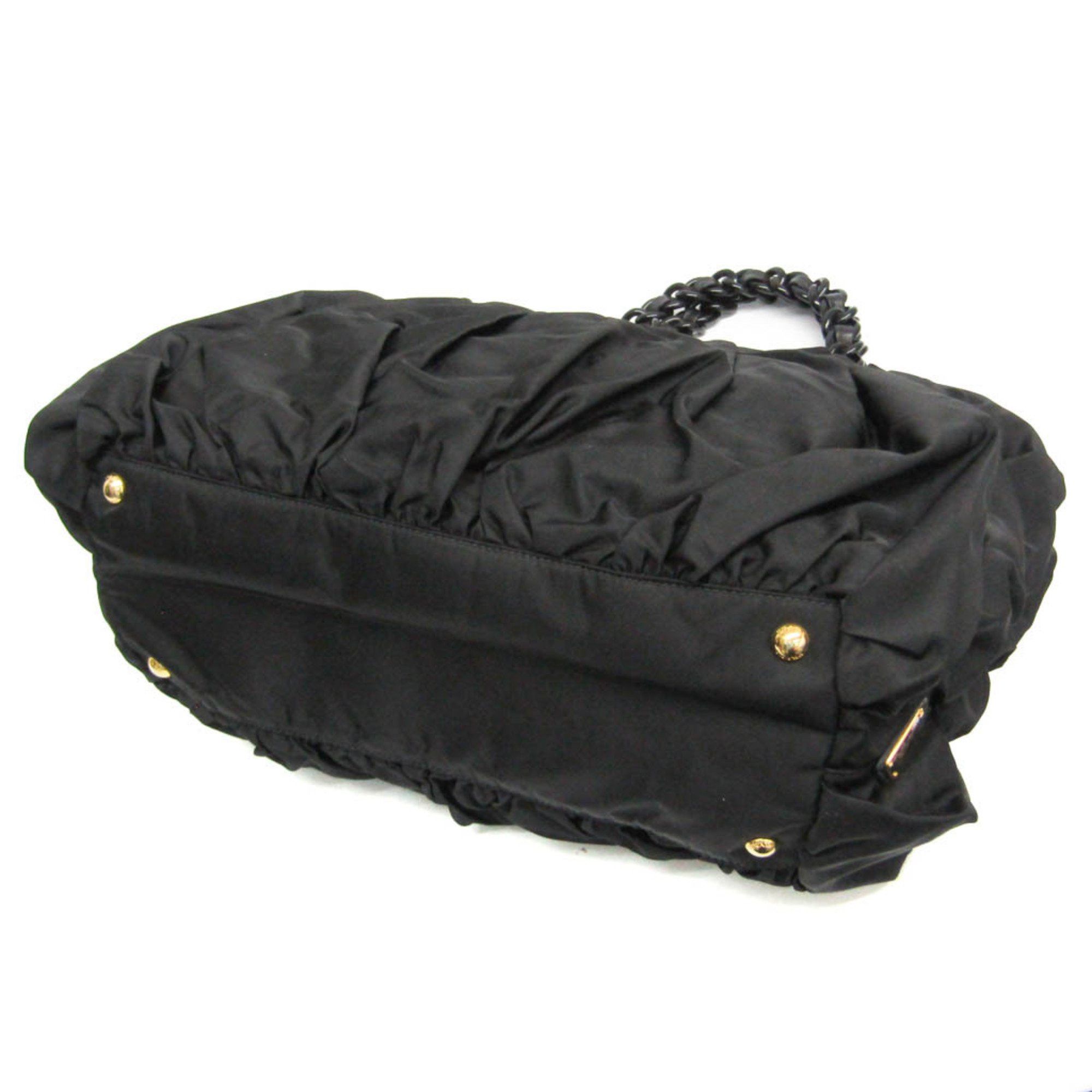Prada Prada Ruffled Chain Shoulder Bag Women's Nylon,Plastic Shoulder Bag,Tote Bag Black Size ONE SIZE - 2 Thumbnail