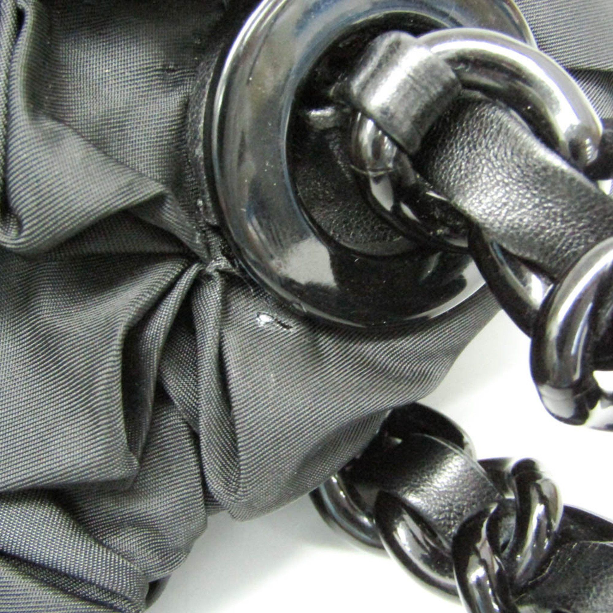 Prada Prada Ruffled Chain Shoulder Bag Women's Nylon,Plastic Shoulder Bag,Tote Bag Black Size ONE SIZE - 10 Thumbnail