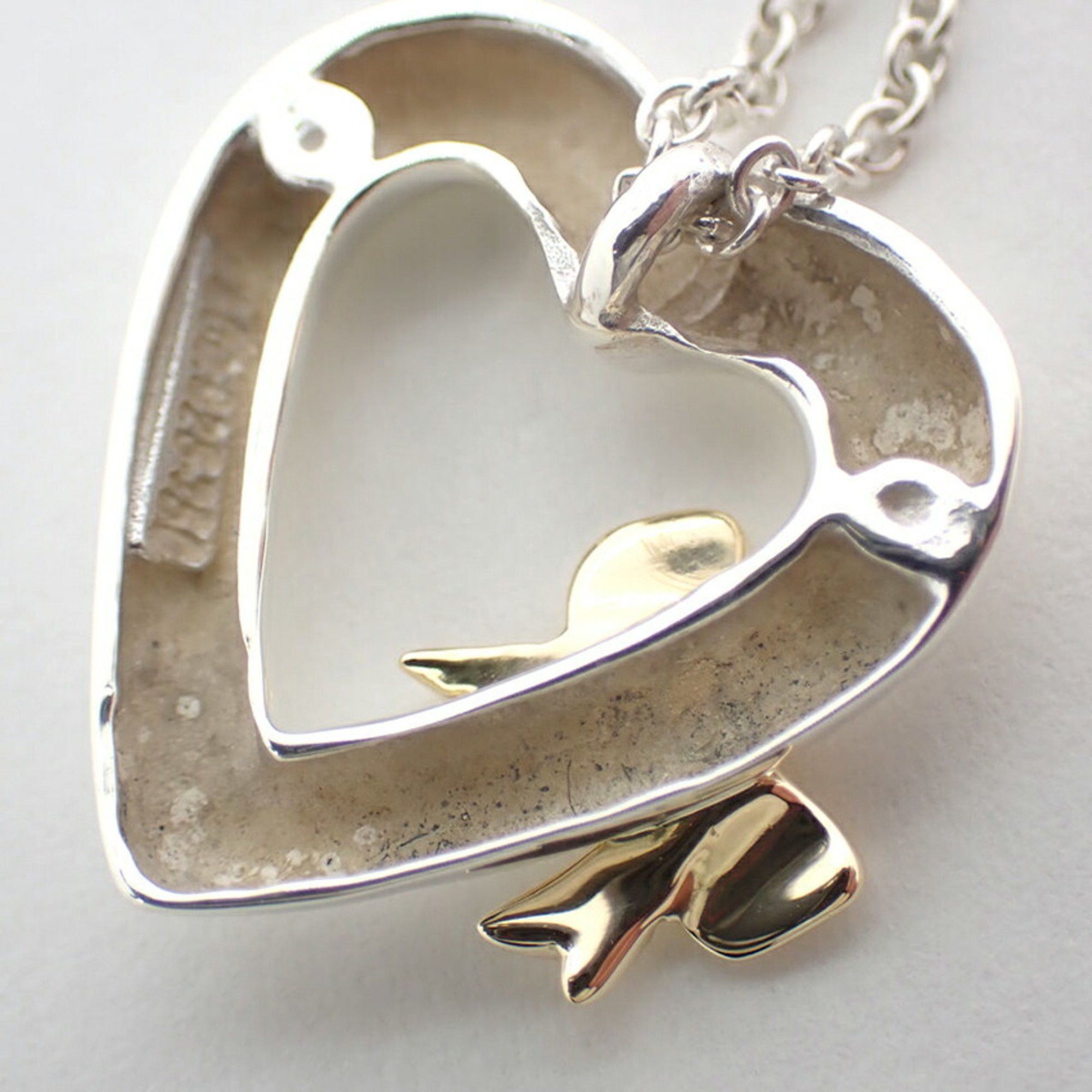 TIFFANY 925 750 Heart Ribbon Pendant Necklace