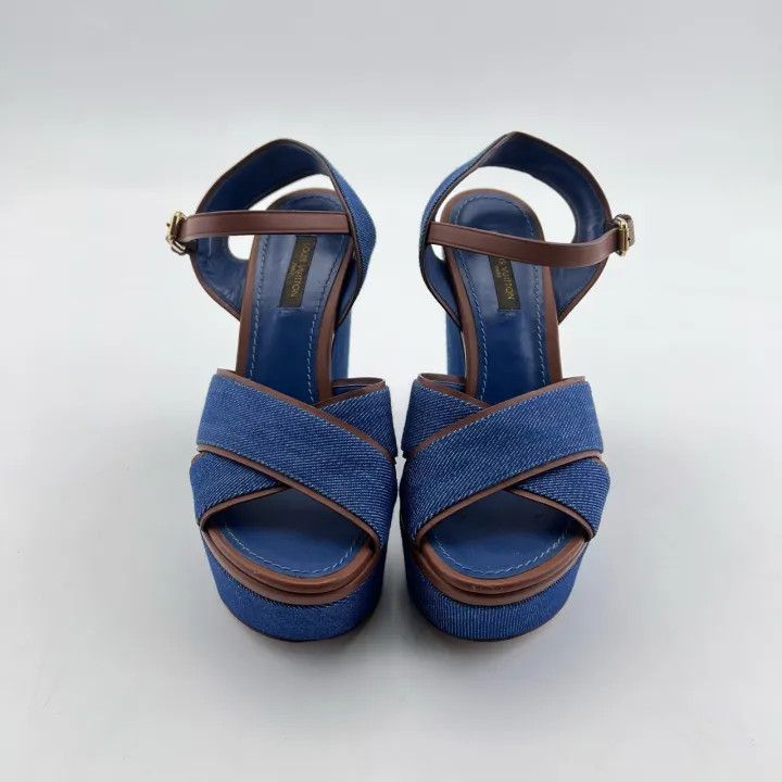 Louis Vuitton Louis Vuitton Blue Platform Cross-Strap Heels 0079 Size US 6 / IT 36 - 2 Thumbnail