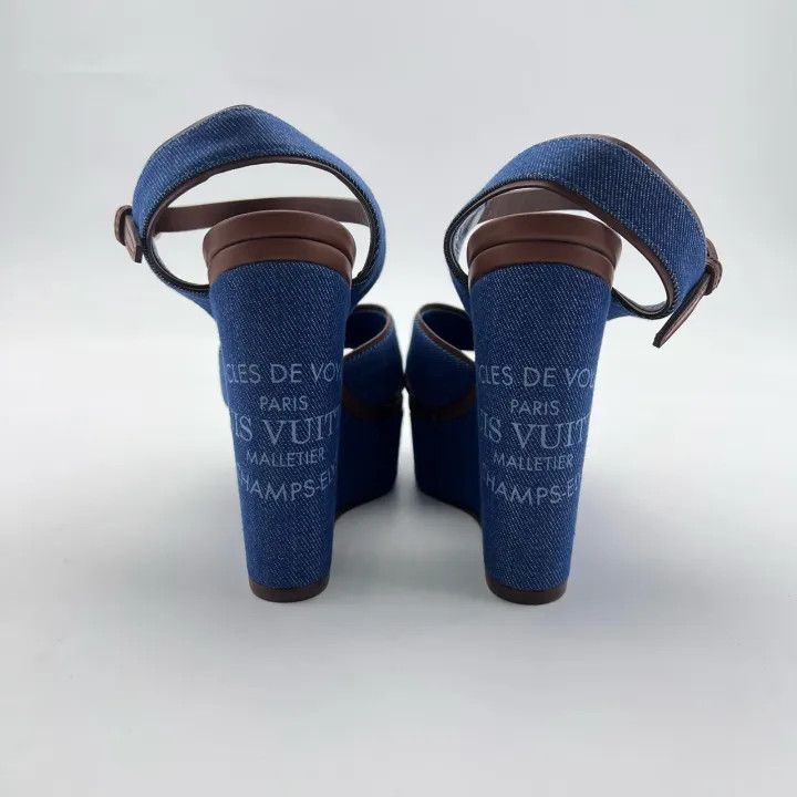 Louis Vuitton Louis Vuitton Blue Platform Cross-Strap Heels 0079 Size US 6 / IT 36 - 3 Thumbnail