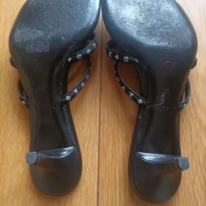 Louis Vuitton Louis Vuitton Satin Leather Black High Heel Sandals 0079 Size US 5 / IT 35 - 4 Thumbnail