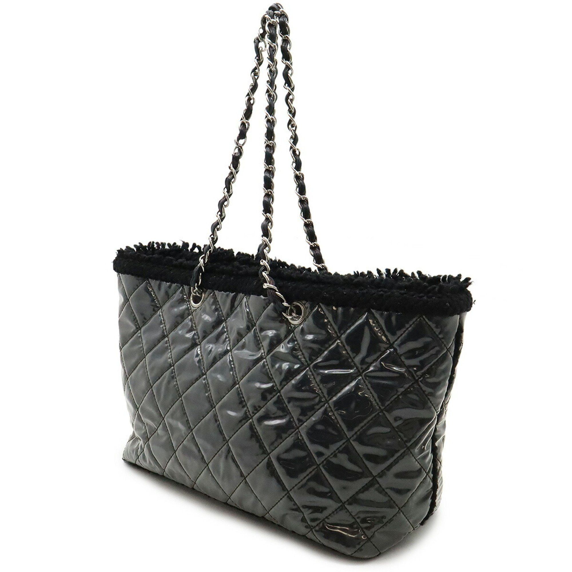 CHANEL Coco Mark Patent Toilette Fanny Tweed Chain Tote Bag