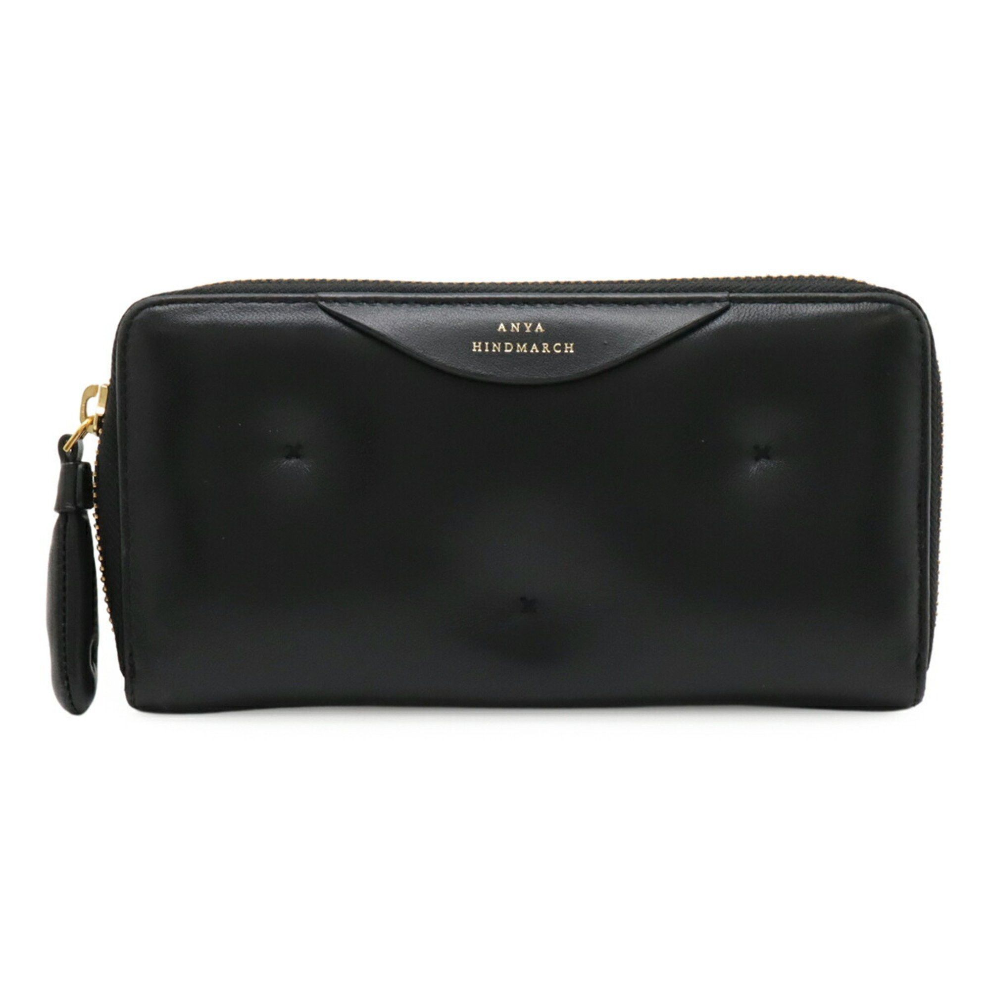 ANYA HINDMARCH Chubby Round Long Wallet in Leather, Black