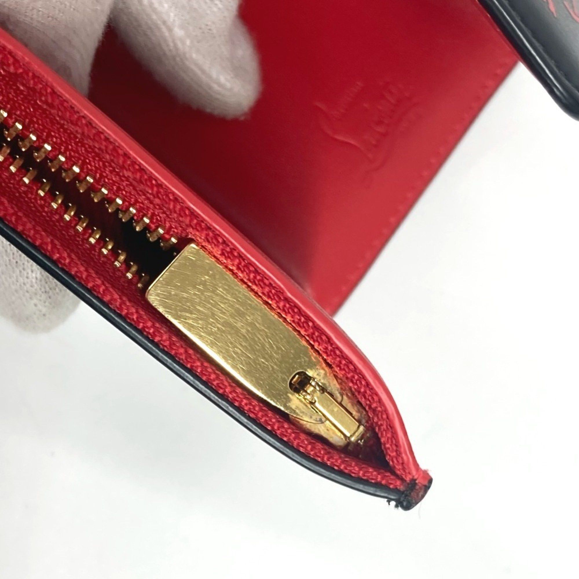 Christian Louboutin Christian Louboutin 1205105 Rubigaga Compact Wallet Tri-fold Leather Women's Black Size ONE SIZE - 12 Thumbnail