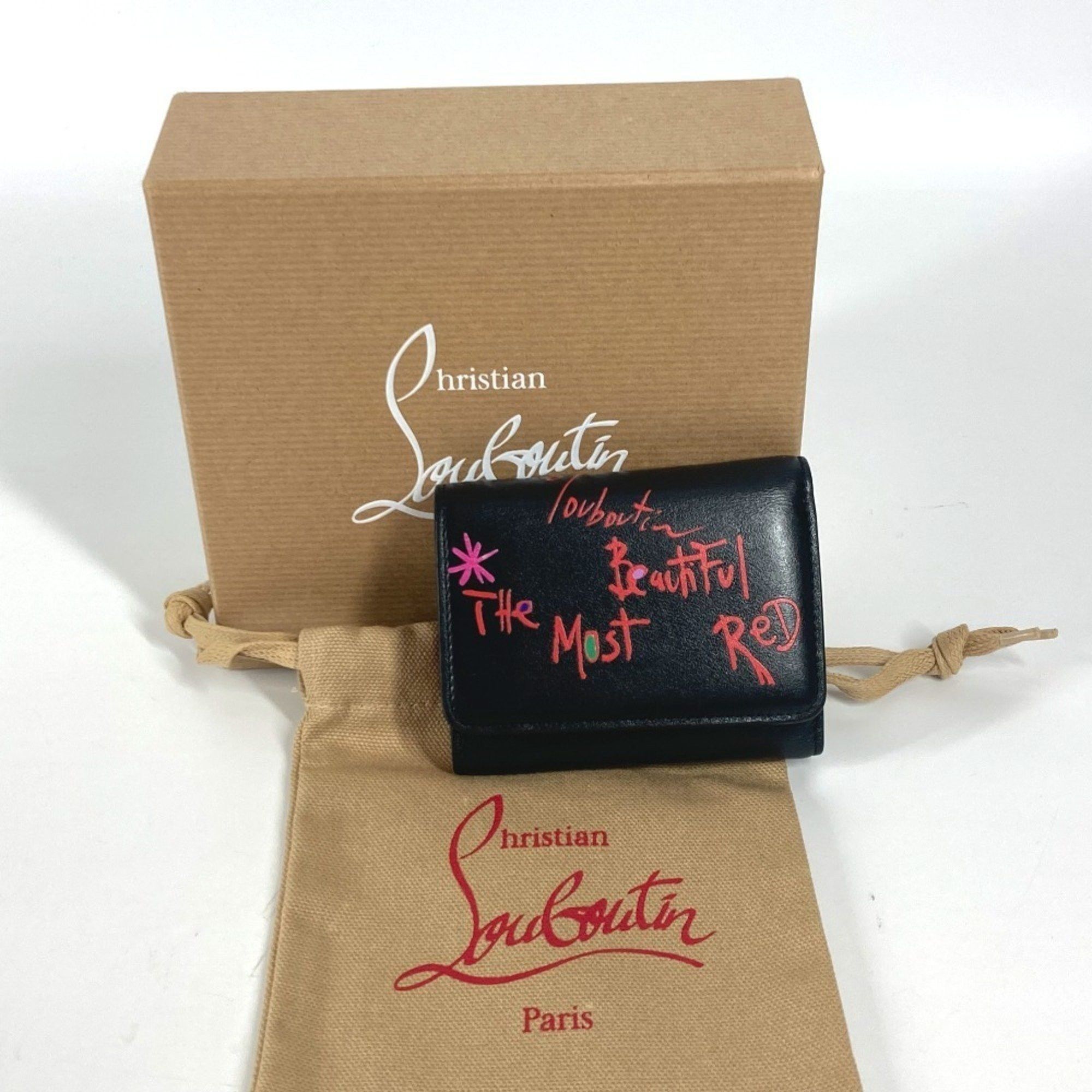 Christian Louboutin Christian Louboutin 1205105 Rubigaga Compact Wallet Tri-fold Leather Women's Black Size ONE SIZE - 14 Thumbnail