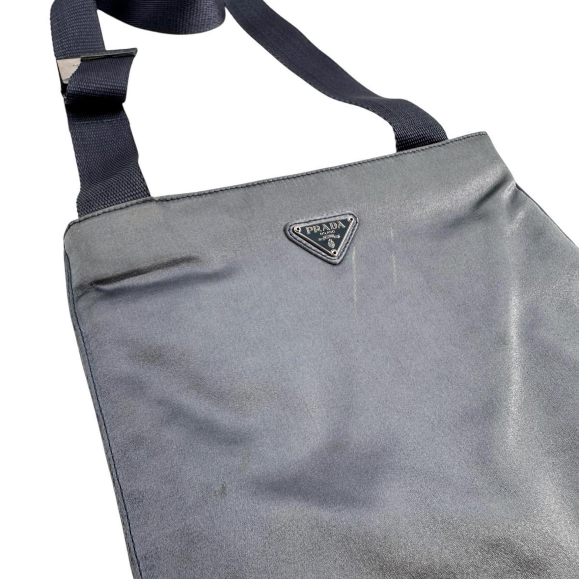 Prada PRADA Shoulder Bag Pochette Triangle Logo Silk Satin Light Gray Size ONE SIZE - 3 Thumbnail