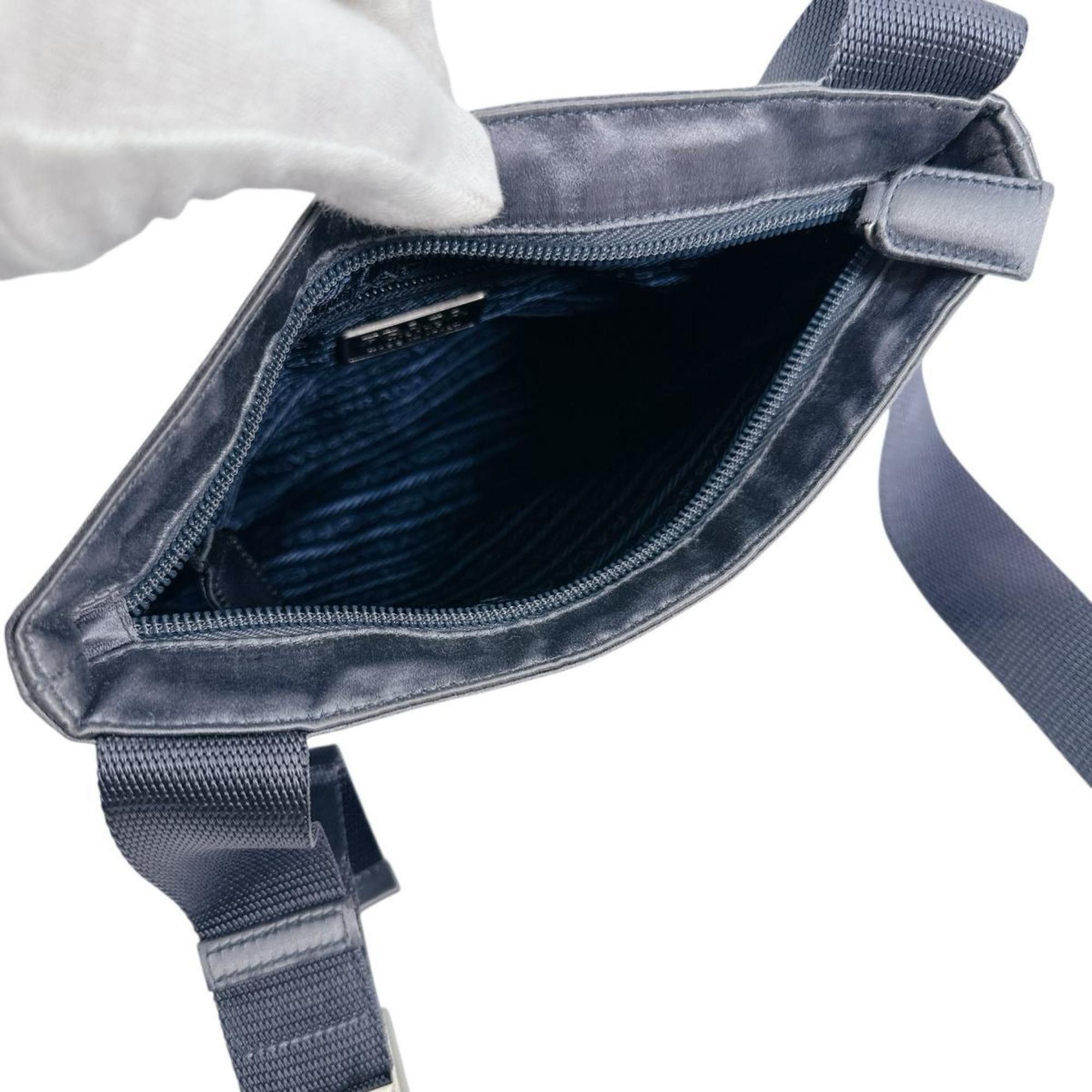 Prada PRADA Shoulder Bag Pochette Triangle Logo Silk Satin Light Gray Size ONE SIZE - 6 Thumbnail