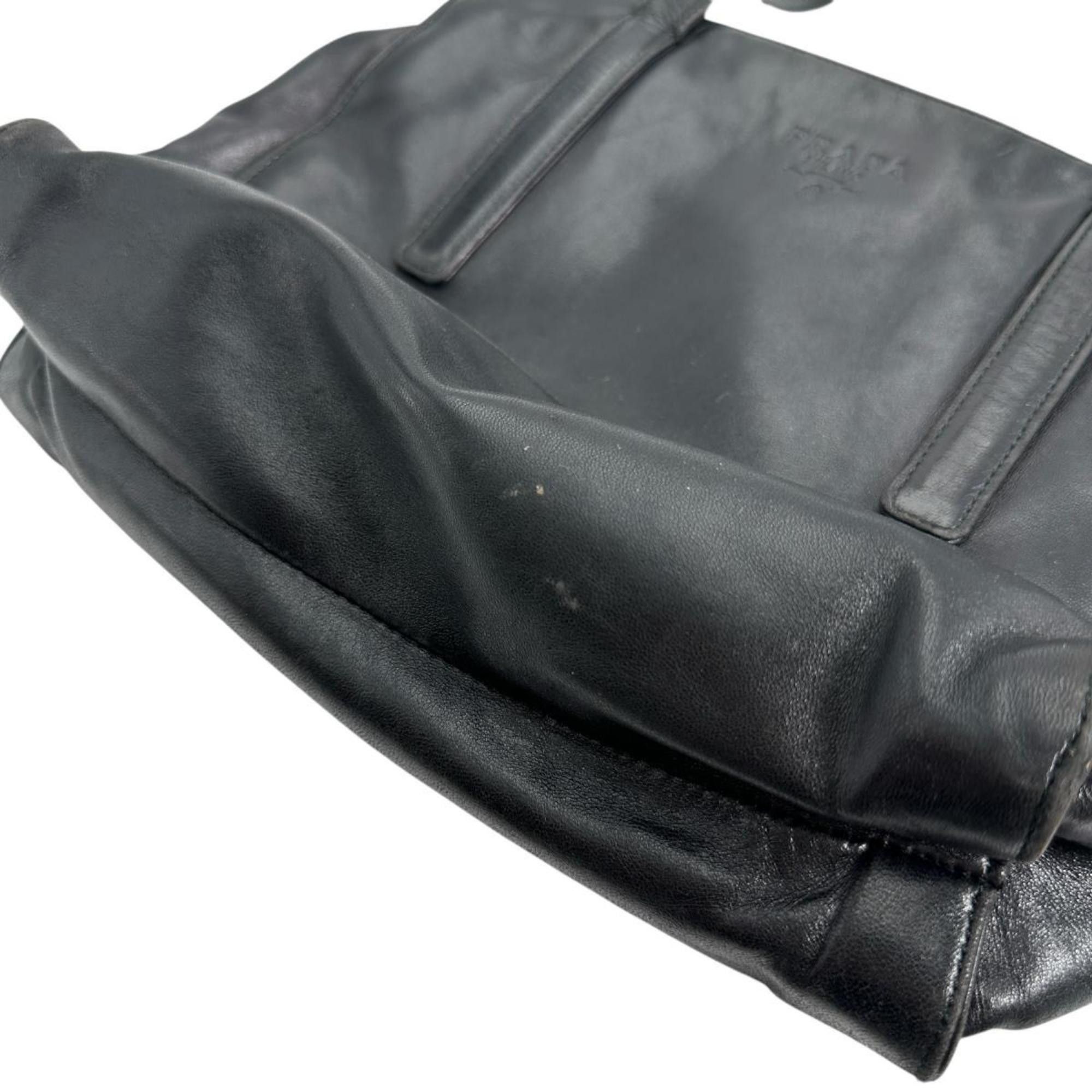 Prada PRADA Tote Bag Logo Embossed Leather Black Size ONE SIZE - 4 Thumbnail