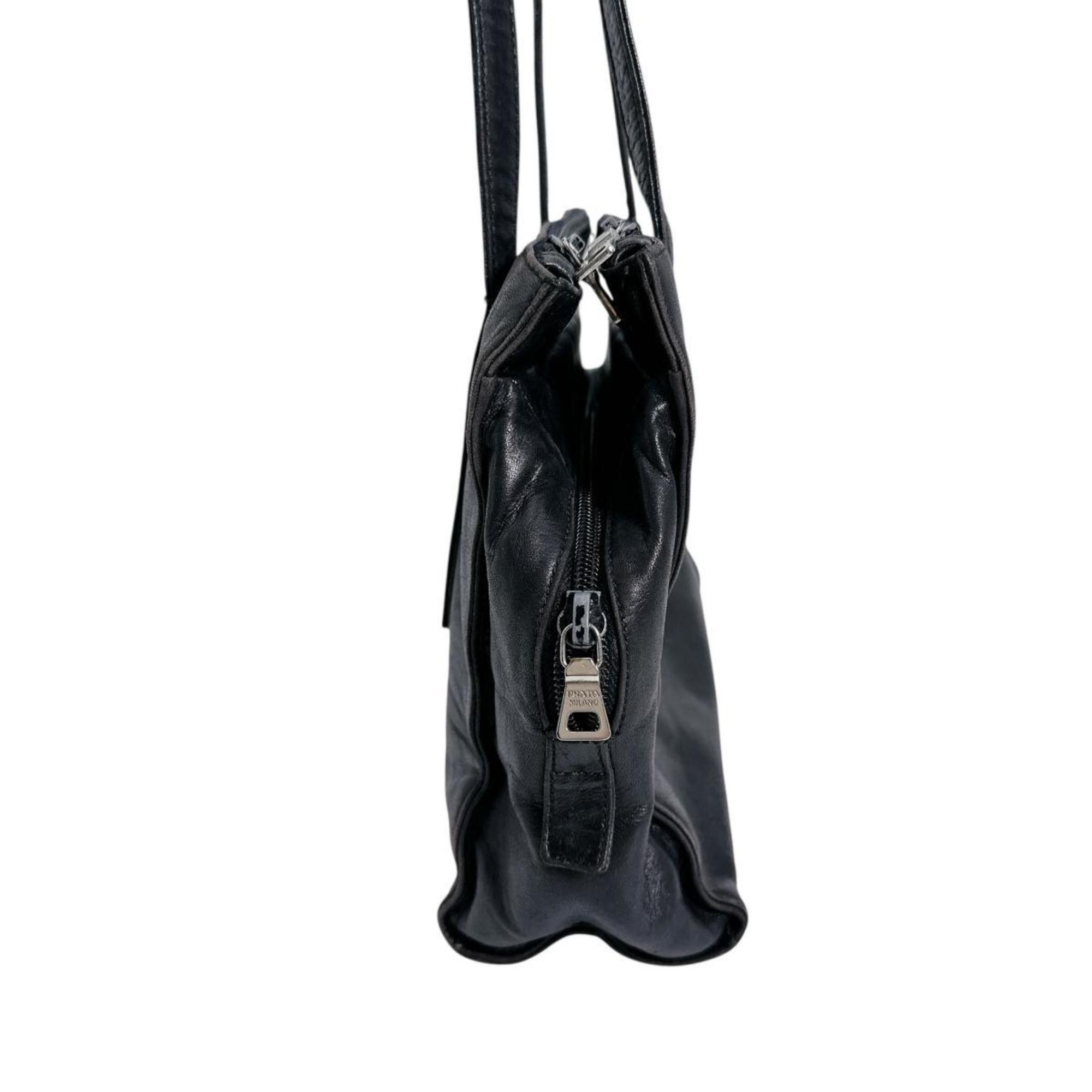 Prada PRADA Tote Bag Logo Embossed Leather Black Size ONE SIZE - 3 Thumbnail