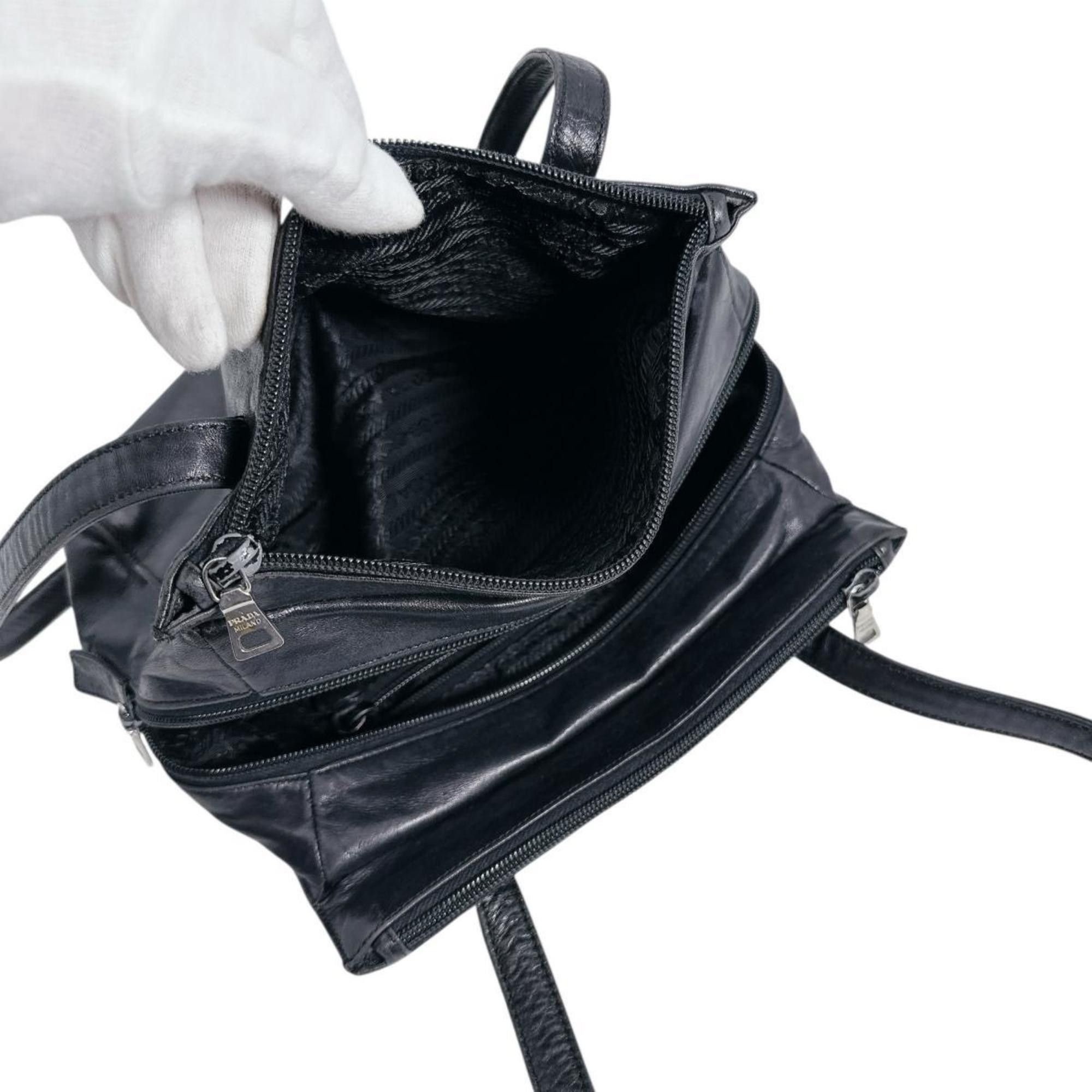 Prada PRADA Tote Bag Logo Embossed Leather Black Size ONE SIZE - 11 Thumbnail