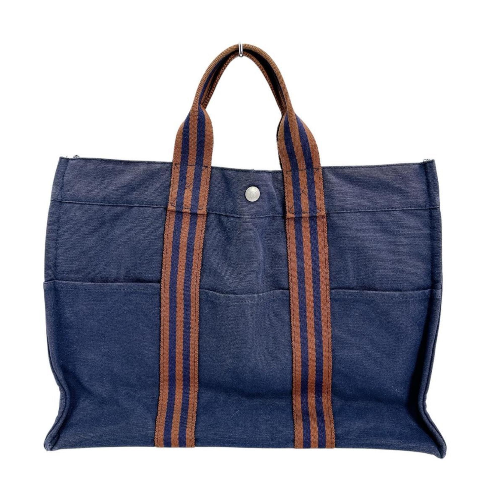 Hermes Hermes Tote Bag Handbag Business Foule MM Cotton Navy Size ONE SIZE - 2 Thumbnail