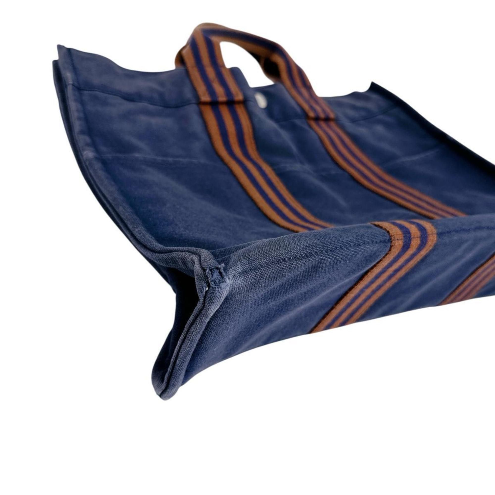 Hermes Hermes Tote Bag Handbag Business Foule MM Cotton Navy Size ONE SIZE - 4 Thumbnail