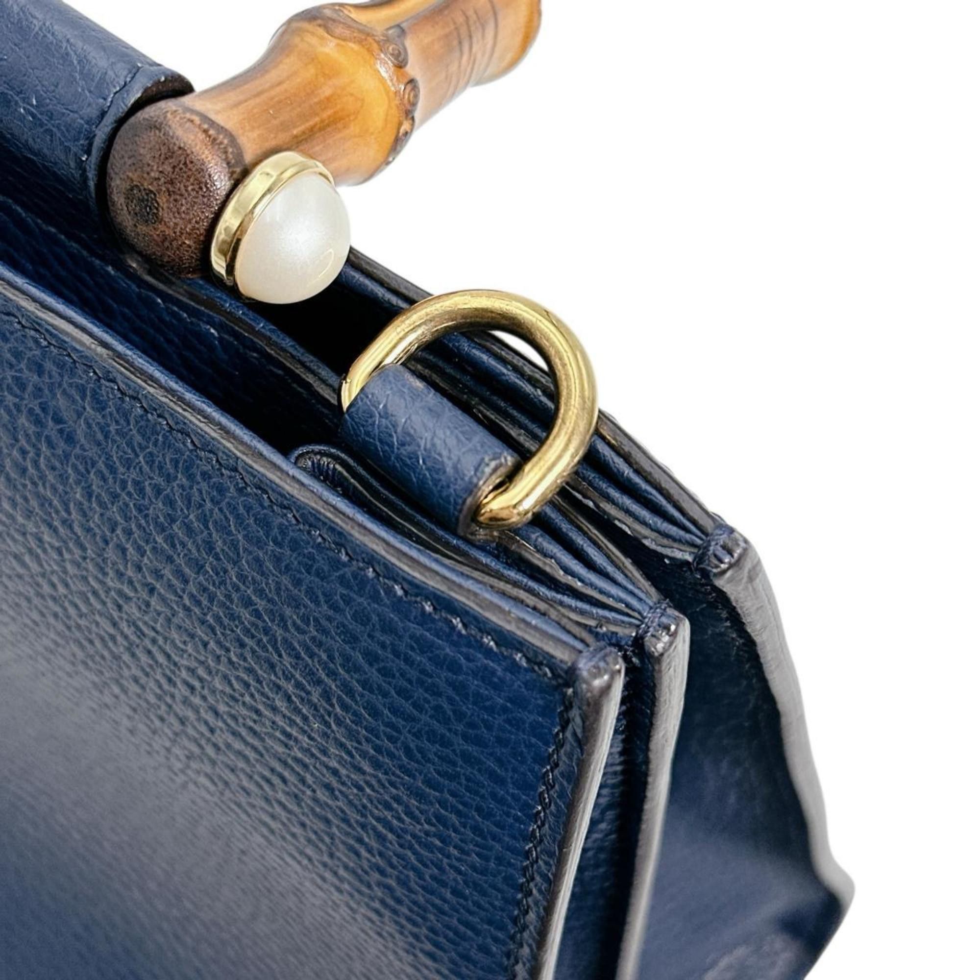 Gucci GUCCI Handbag Bamboo Leather 2way 470271 Blue Size ONE SIZE - 10 Thumbnail