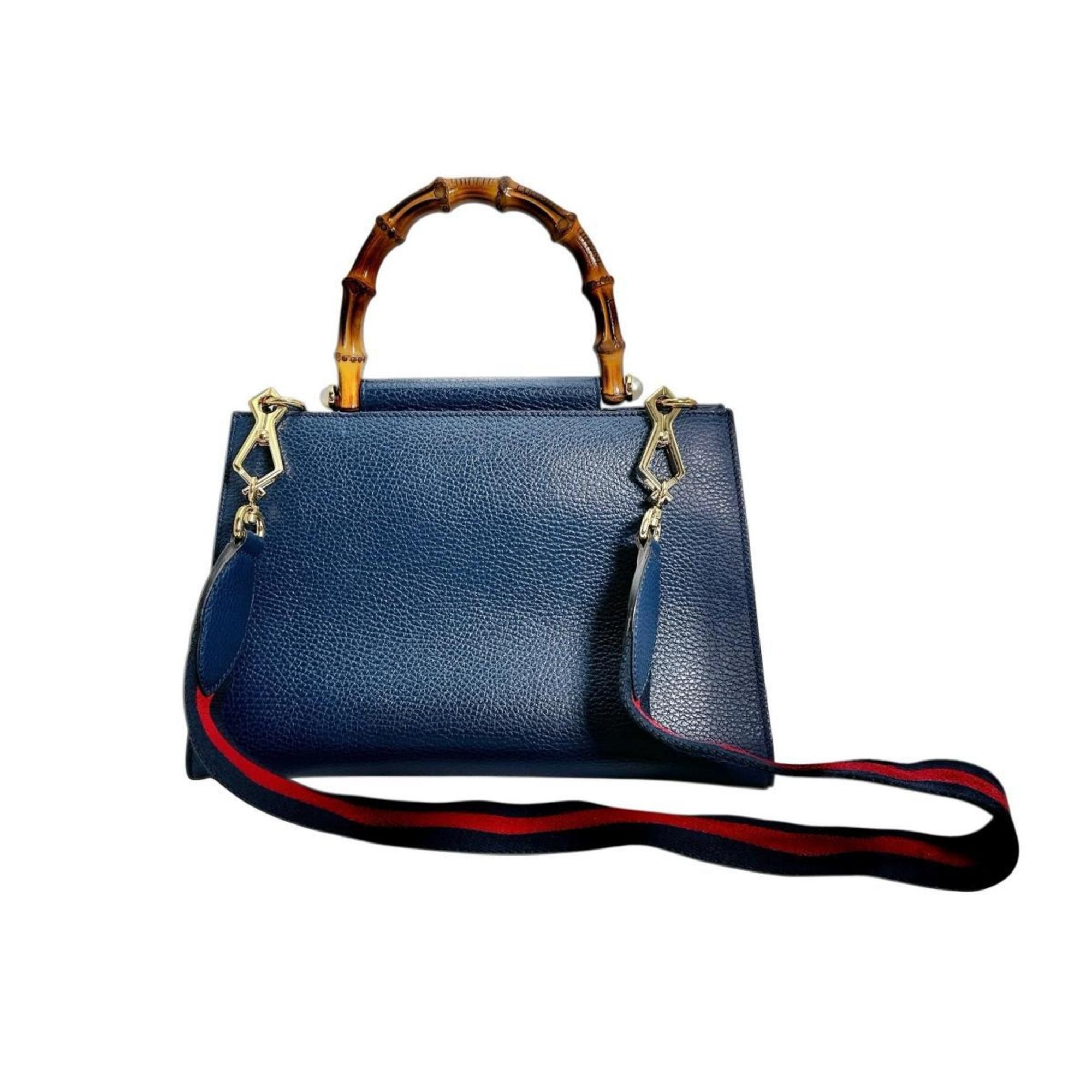 Gucci GUCCI Handbag Bamboo Leather 2way 470271 Blue Size ONE SIZE - 3 Thumbnail
