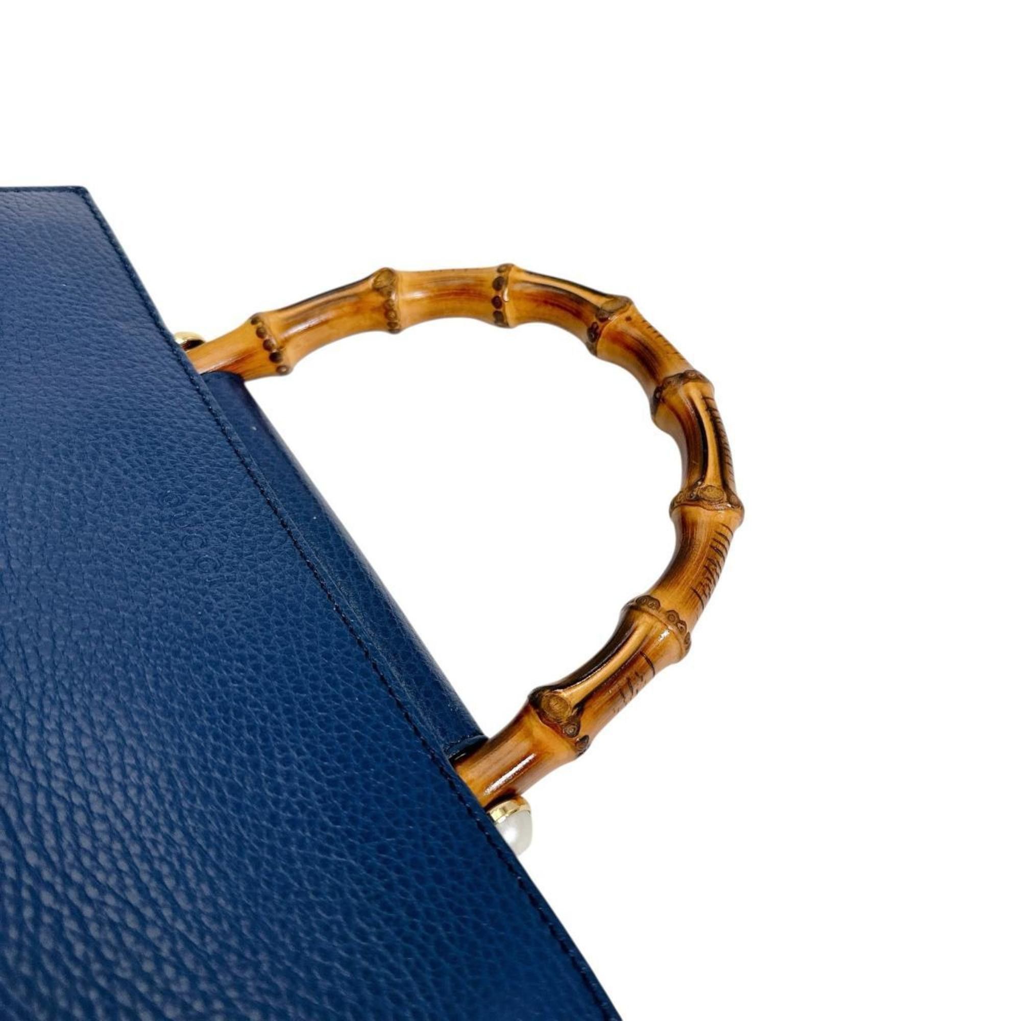 Gucci GUCCI Handbag Bamboo Leather 2way 470271 Blue Size ONE SIZE - 8 Thumbnail