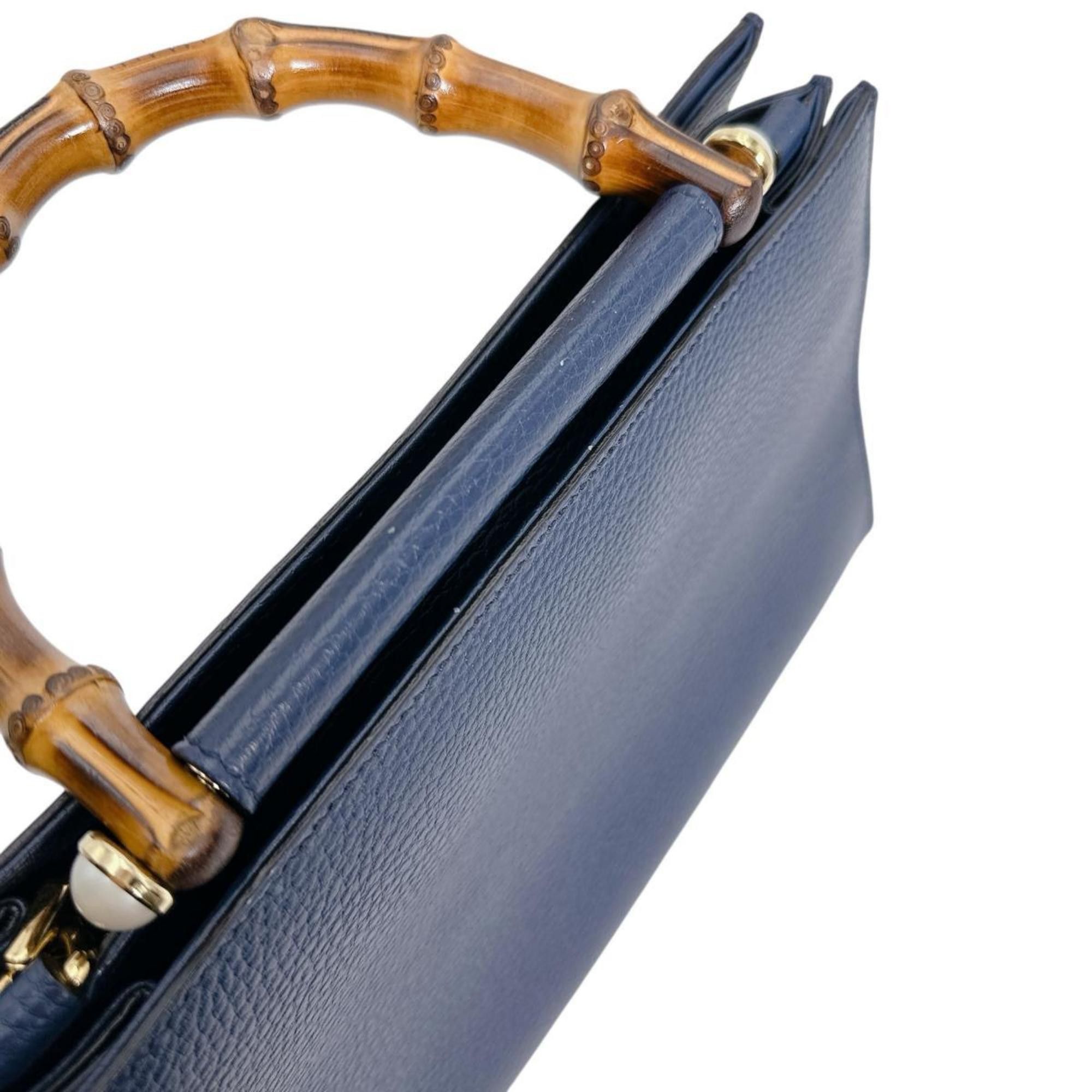 Gucci GUCCI Handbag Bamboo Leather 2way 470271 Blue Size ONE SIZE - 9 Thumbnail