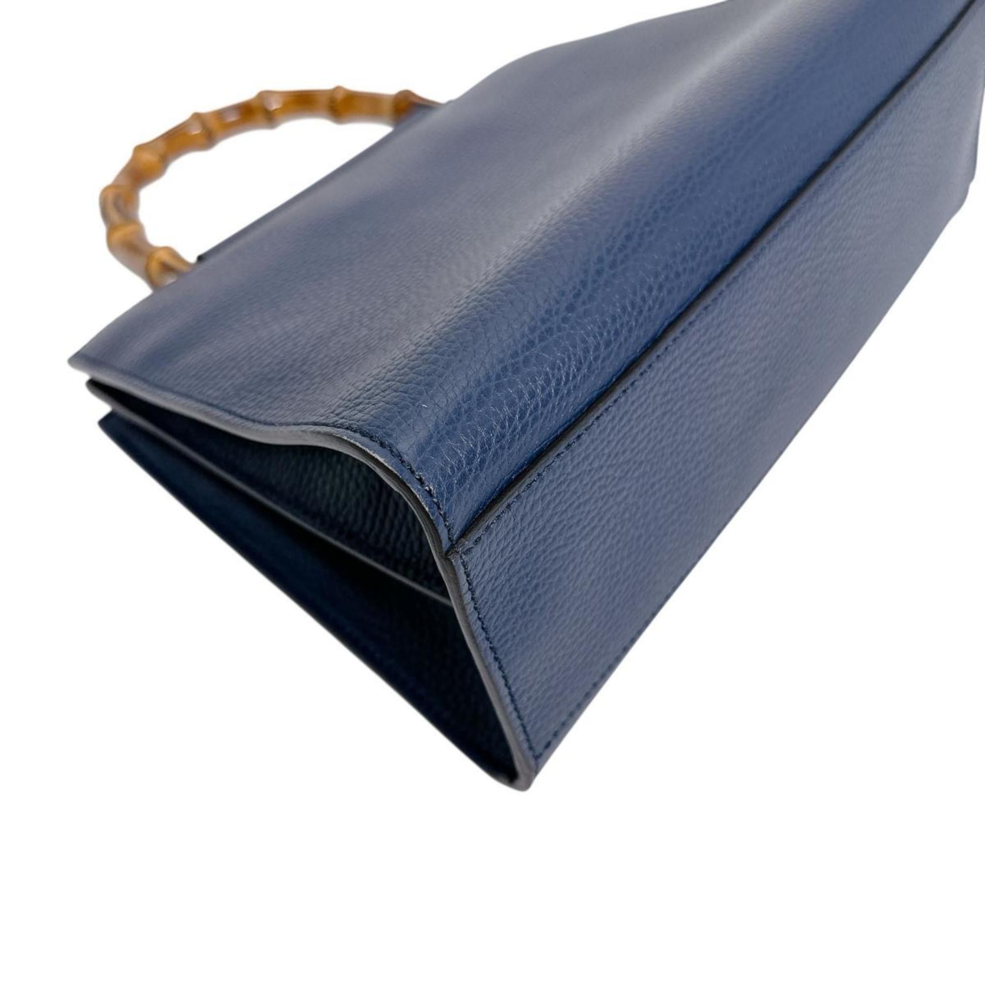 Gucci GUCCI Handbag Bamboo Leather 2way 470271 Blue Size ONE SIZE - 7 Thumbnail