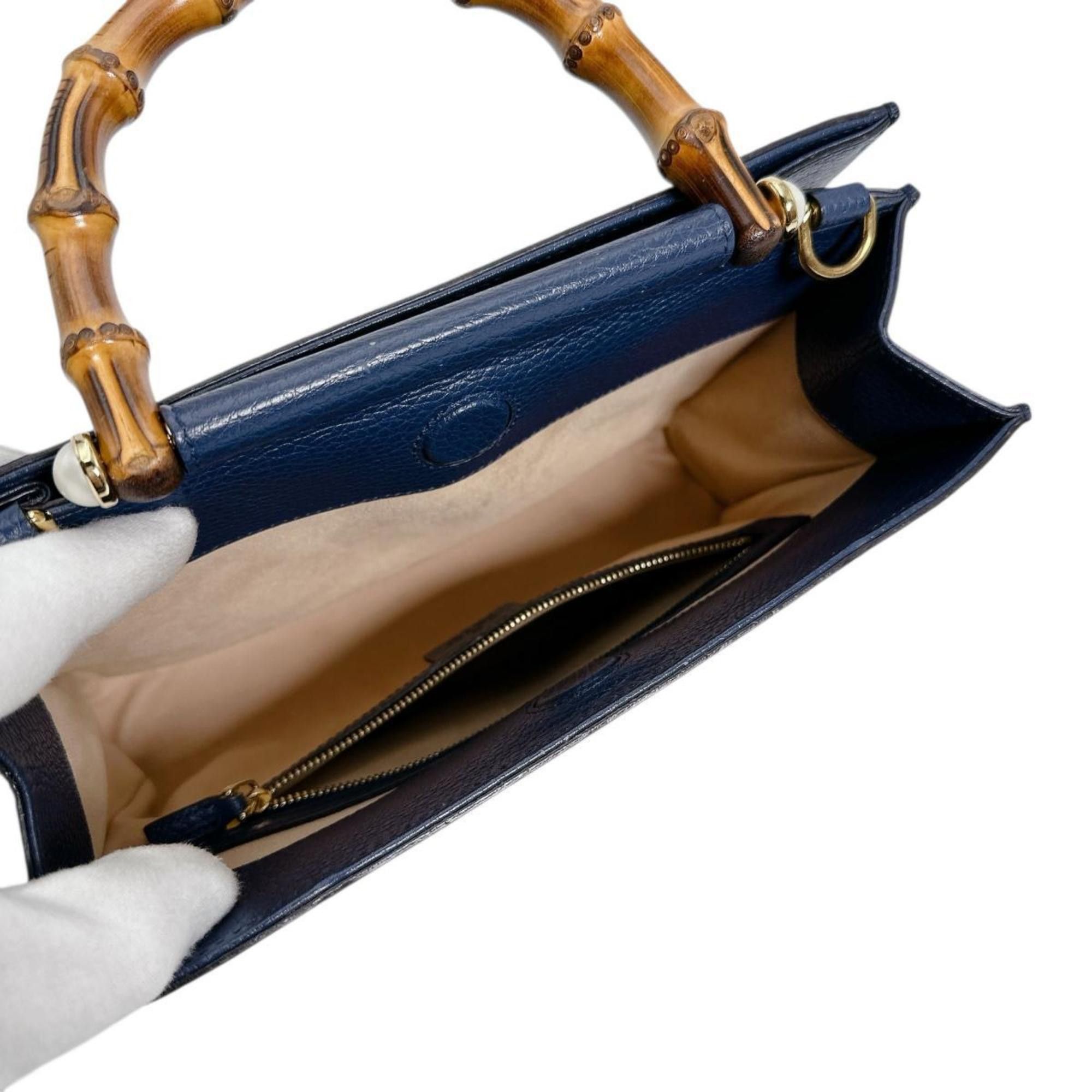 Gucci GUCCI Handbag Bamboo Leather 2way 470271 Blue Size ONE SIZE - 16 Thumbnail