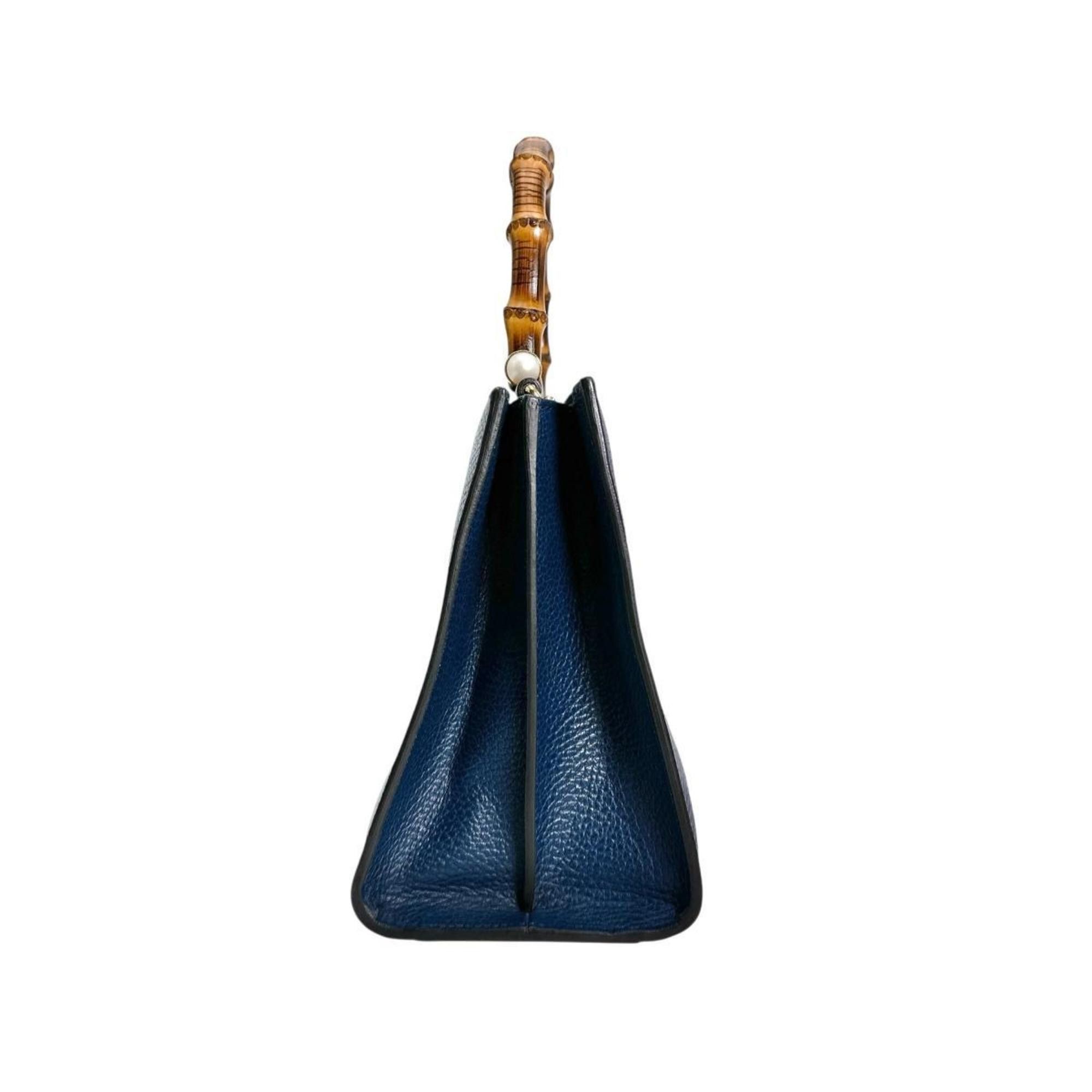 Gucci GUCCI Handbag Bamboo Leather 2way 470271 Blue Size ONE SIZE - 4 Thumbnail