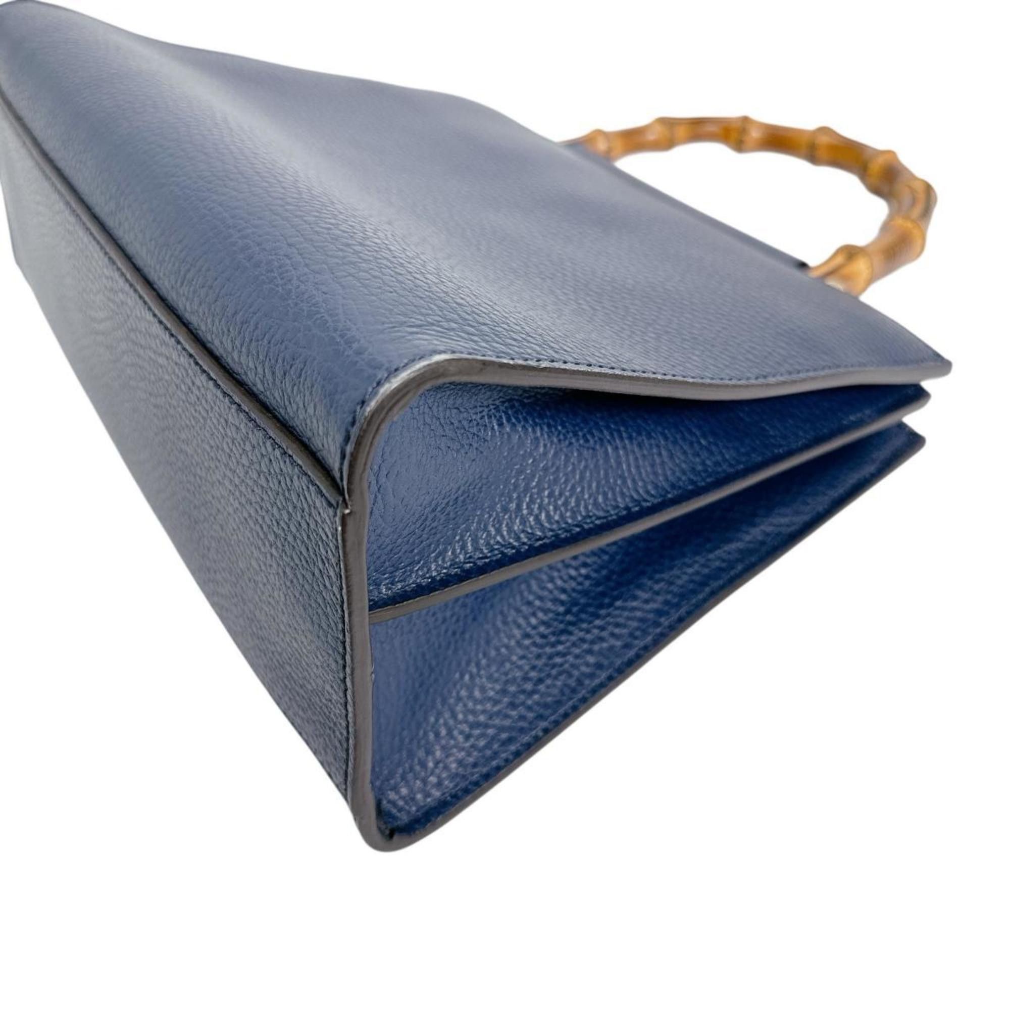 Gucci GUCCI Handbag Bamboo Leather 2way 470271 Blue Size ONE SIZE - 6 Thumbnail